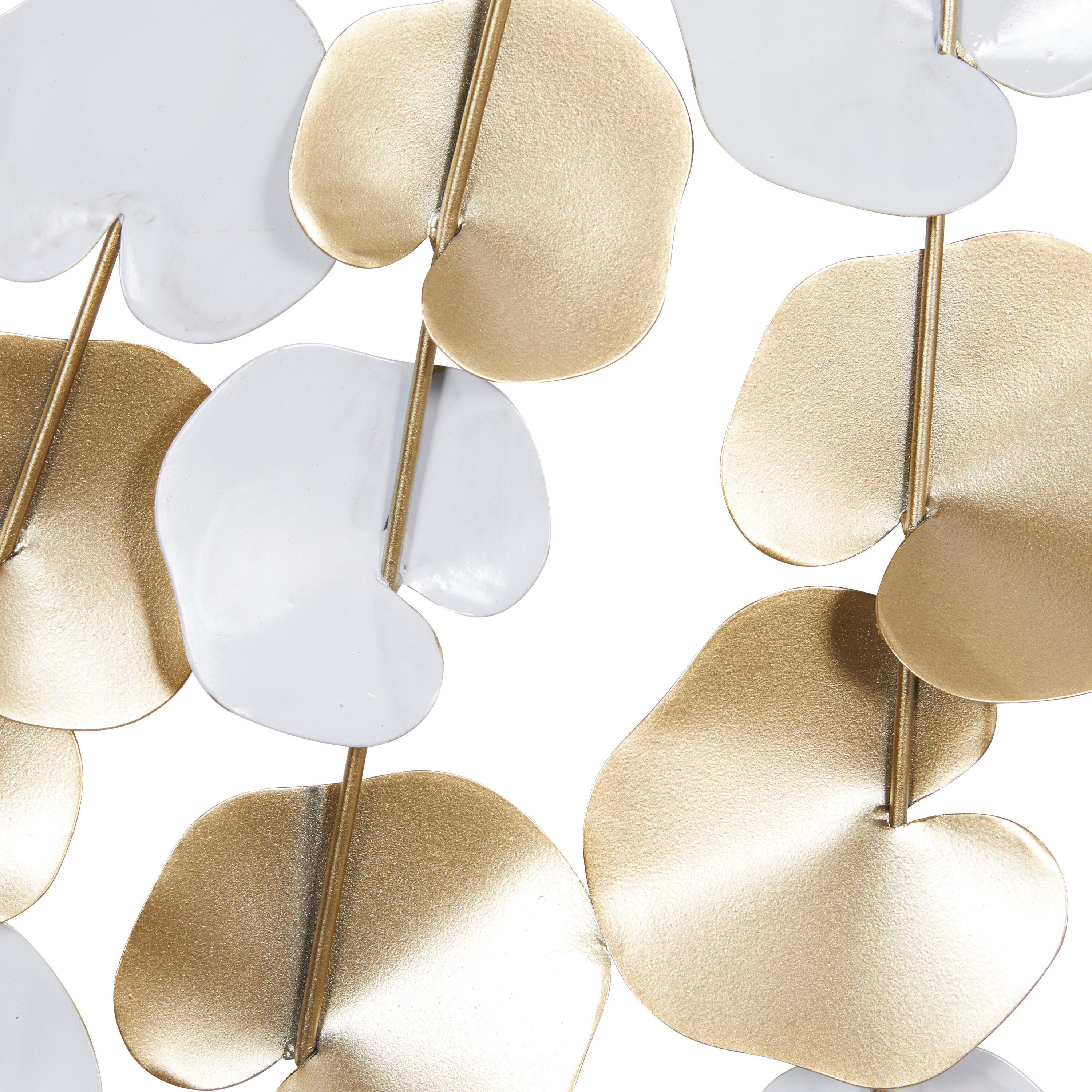 DecMode Gold Metal Floral Wall Decor with White Accents
