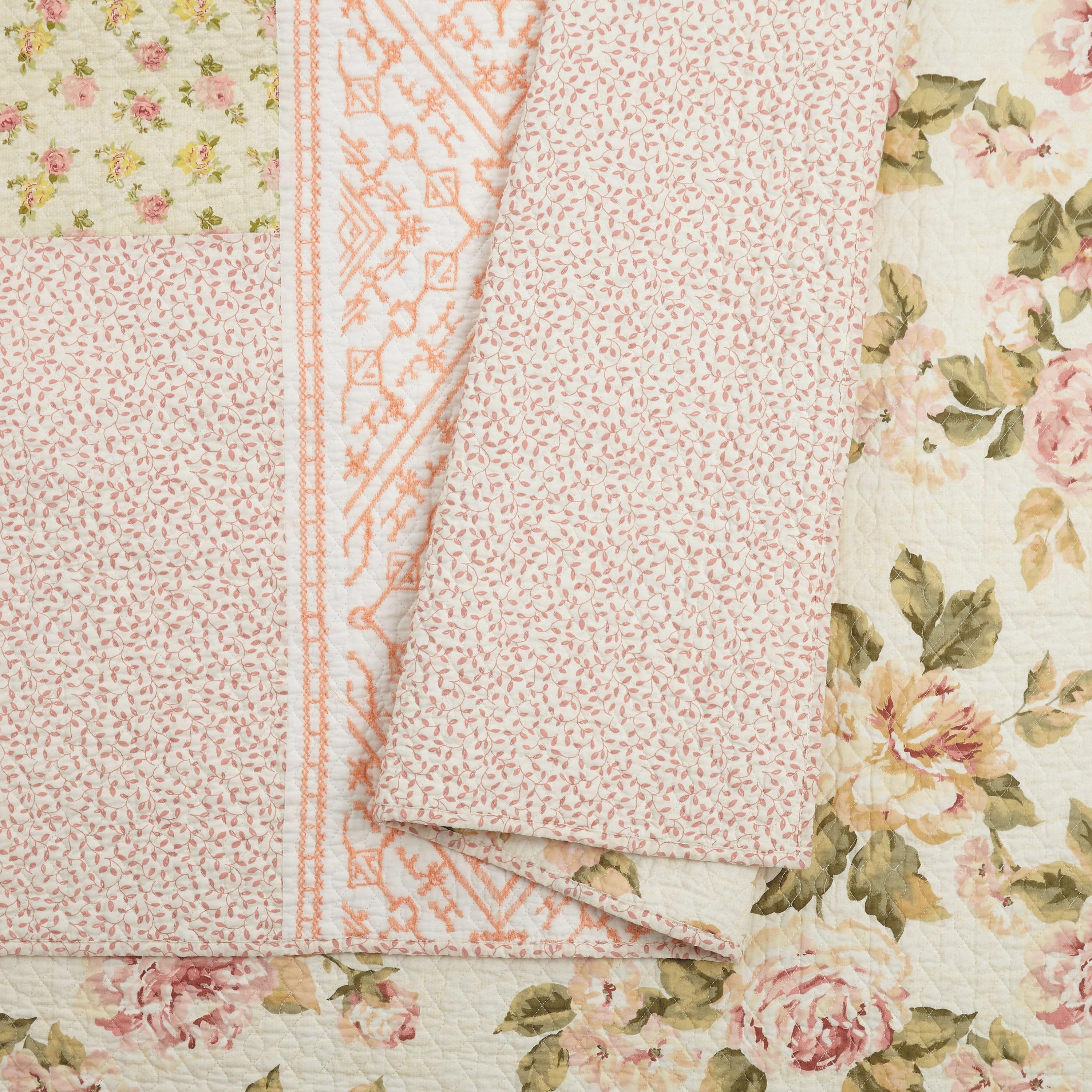 King Sweet Blooms Quilt Pink - Mary Jane's Home: Cotton Lace Trim, Botanical Pattern, Teen & Kids Bedding