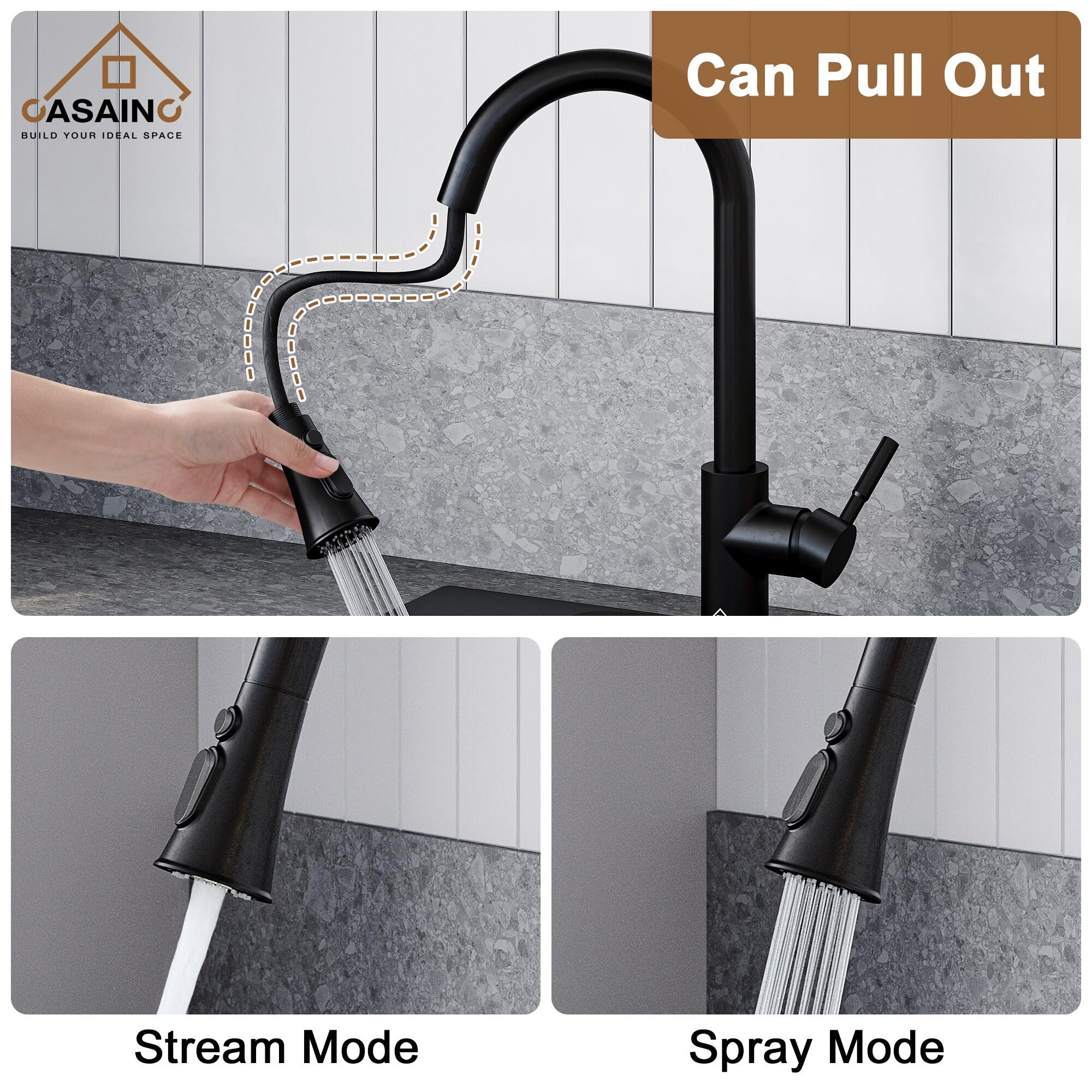 Pull Down Sprayer Kitchen Faucet with Dual-Function Sprayer and Deck Plate in Spot-Free
