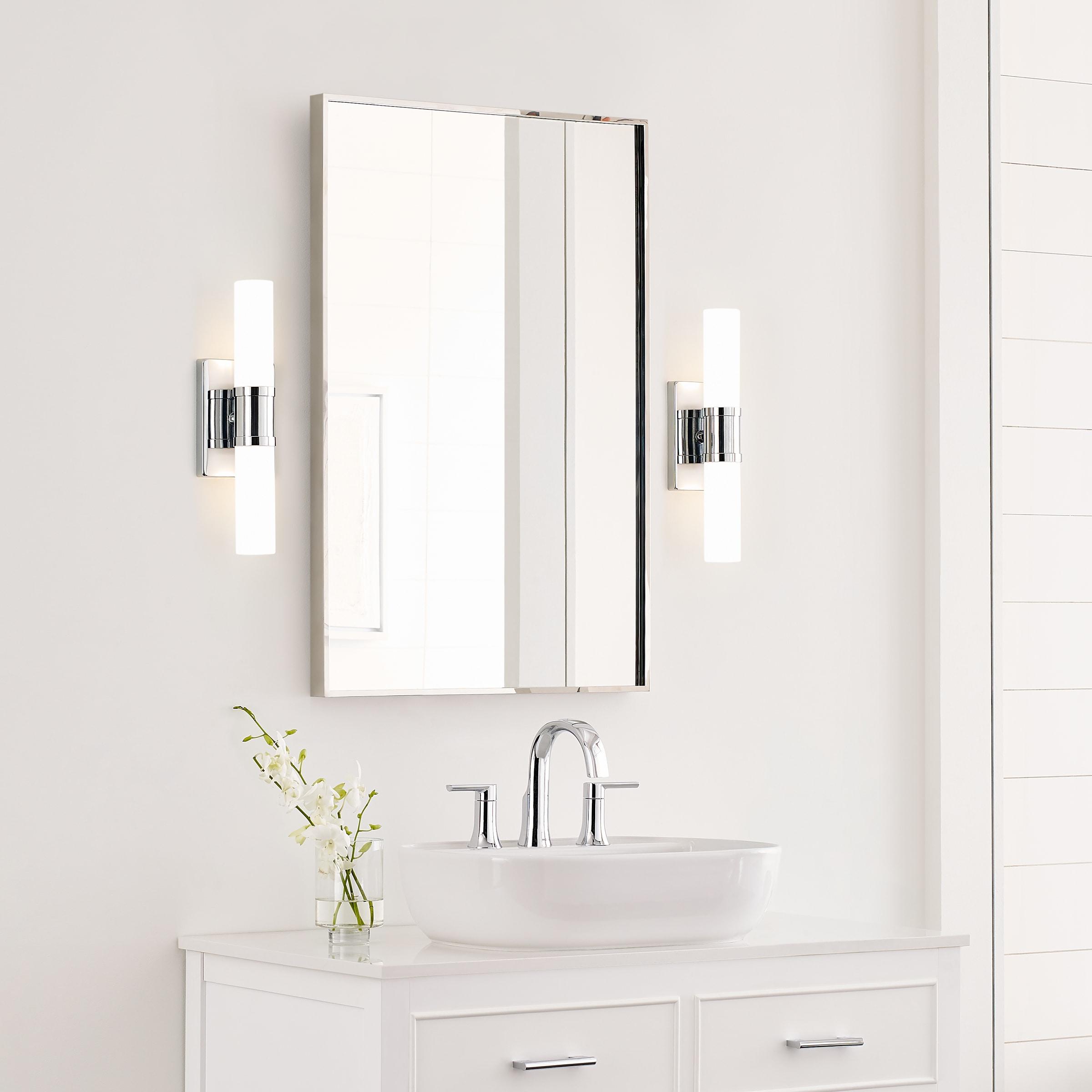 Keaton Chrome 2-Light Dimmable Bath Vanity with Satin Etched Glass