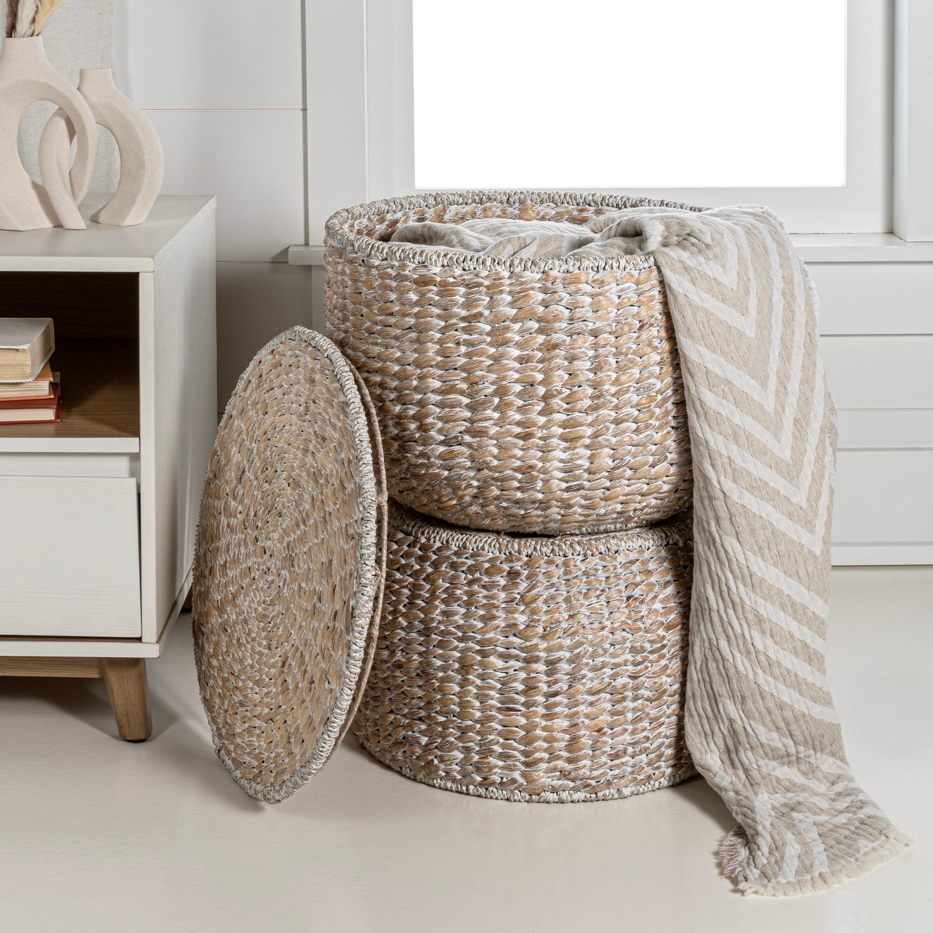 happimess 18" Hourglass Handwoven Hyacinth Storage Accent Table with Lid