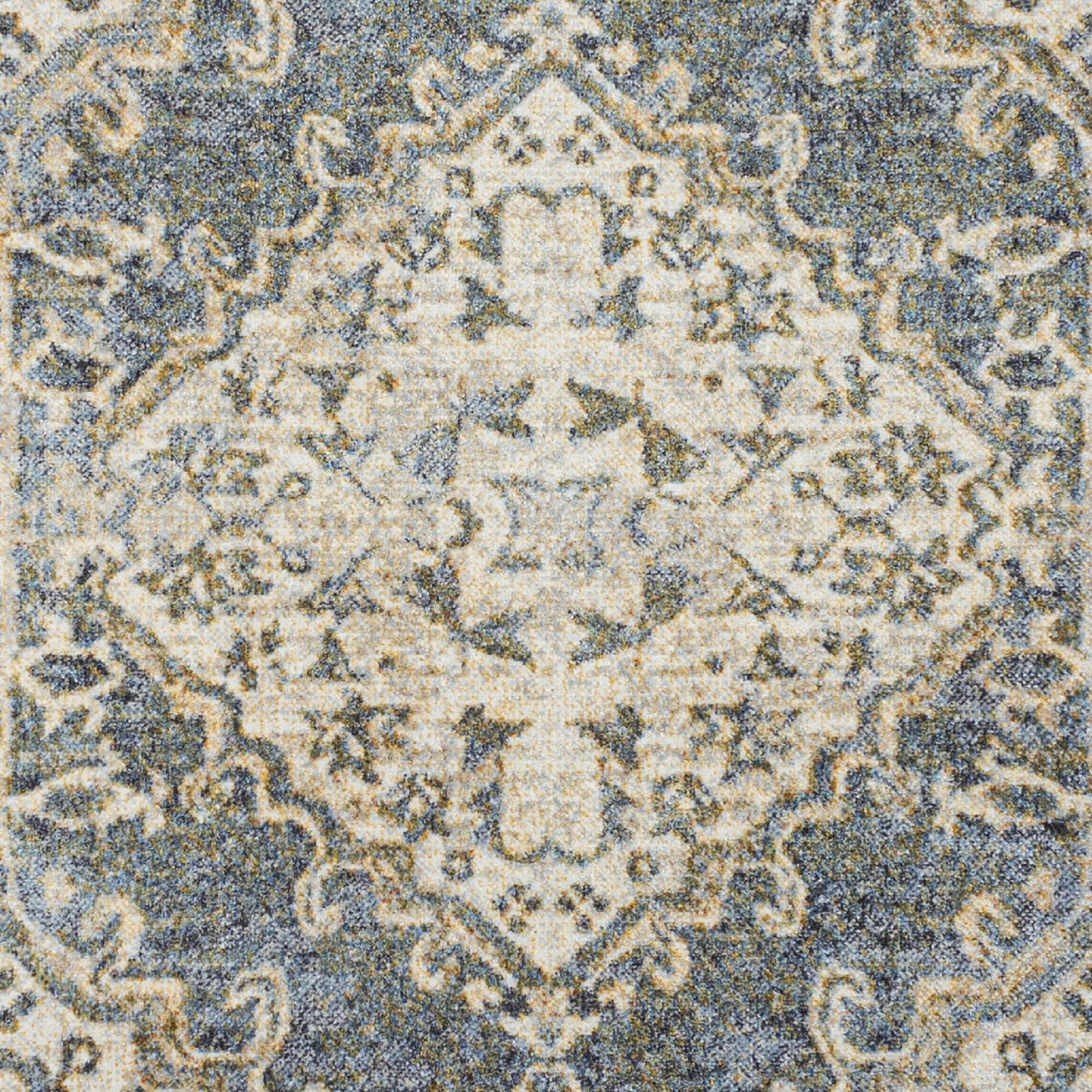 JONATHAN Y Pavel Distressed Medallion Low-Pile Machine-Washable Blue/Cream 3 ft. x 5 ft. Area Rug