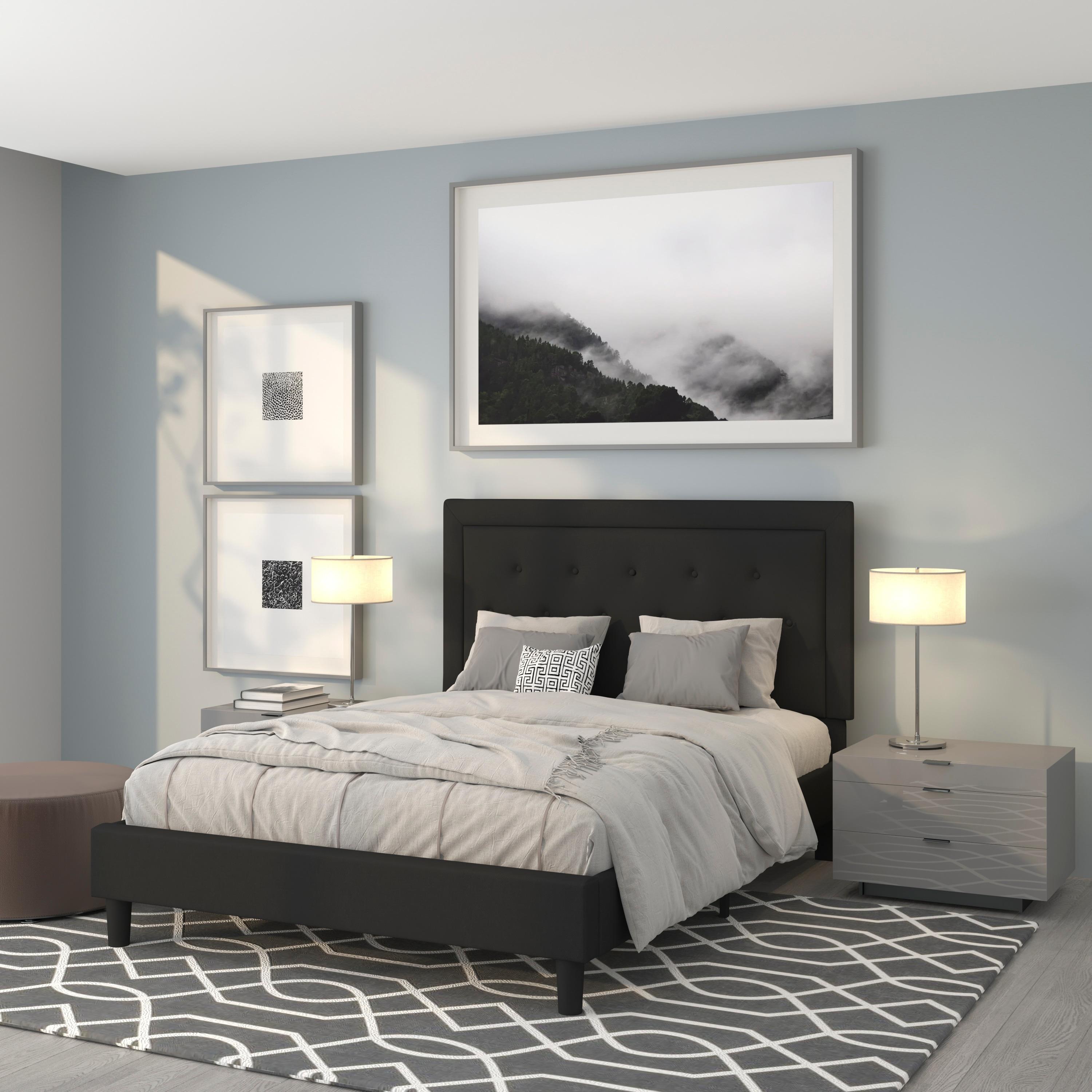 Flash Furniture Roxbury Queen Size Tufted Upholstered Platform Bed in Black Fabric