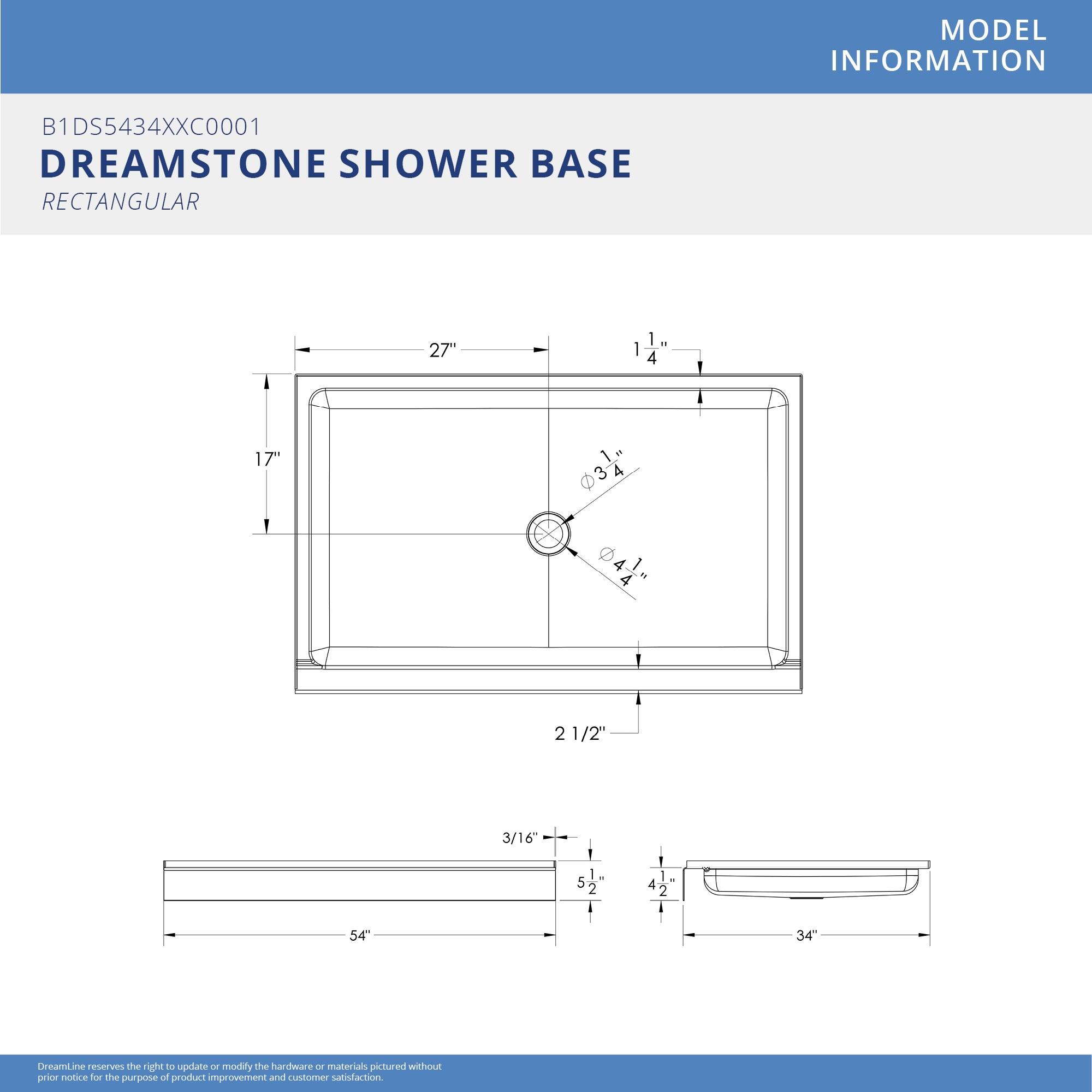 DreamLine DreamStone 34 in. D x 54 in. W Base and Wall Kit in White Modern Subway Pattern