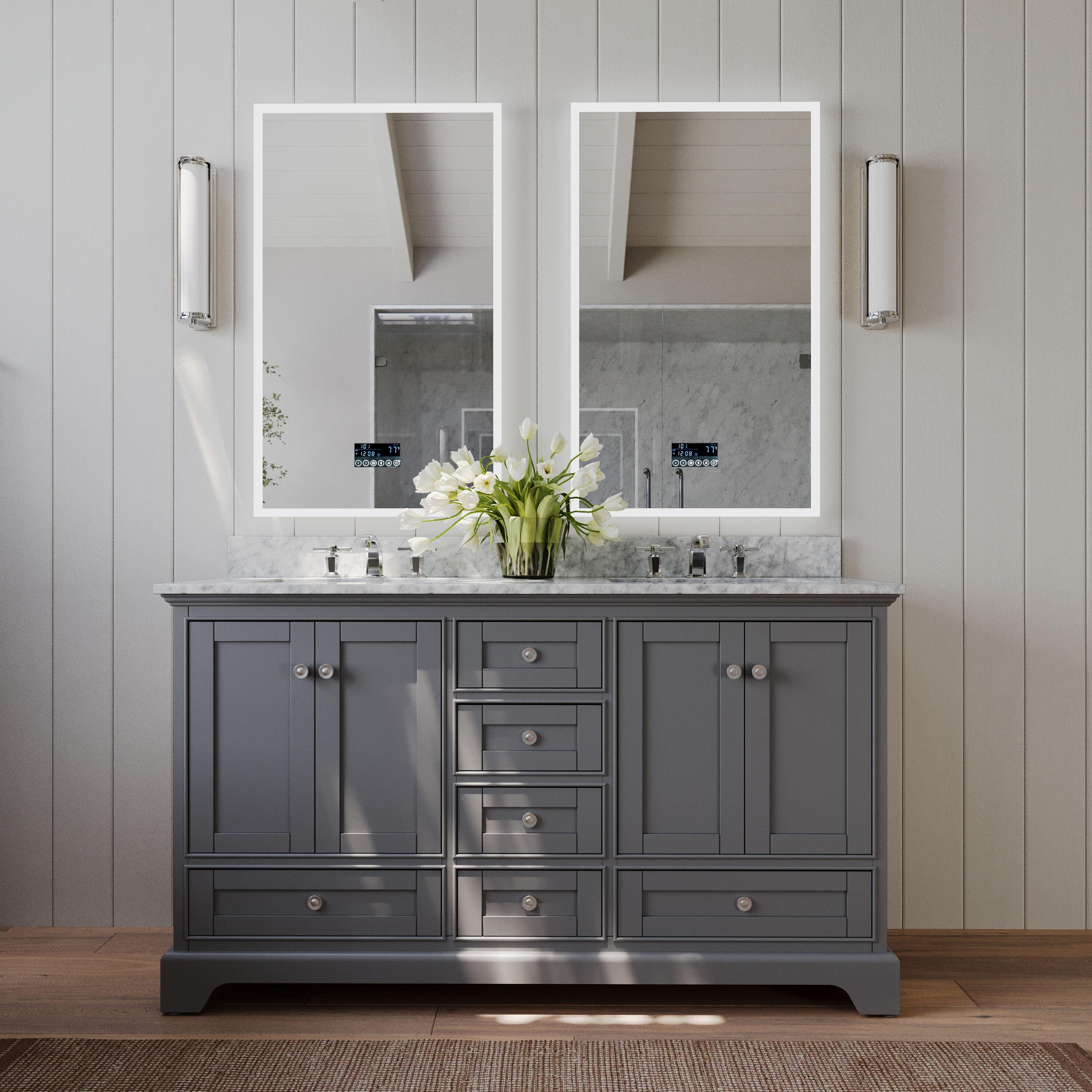 Audrey 60" Sapphire Gray Double Sink Vanity with Marble Top