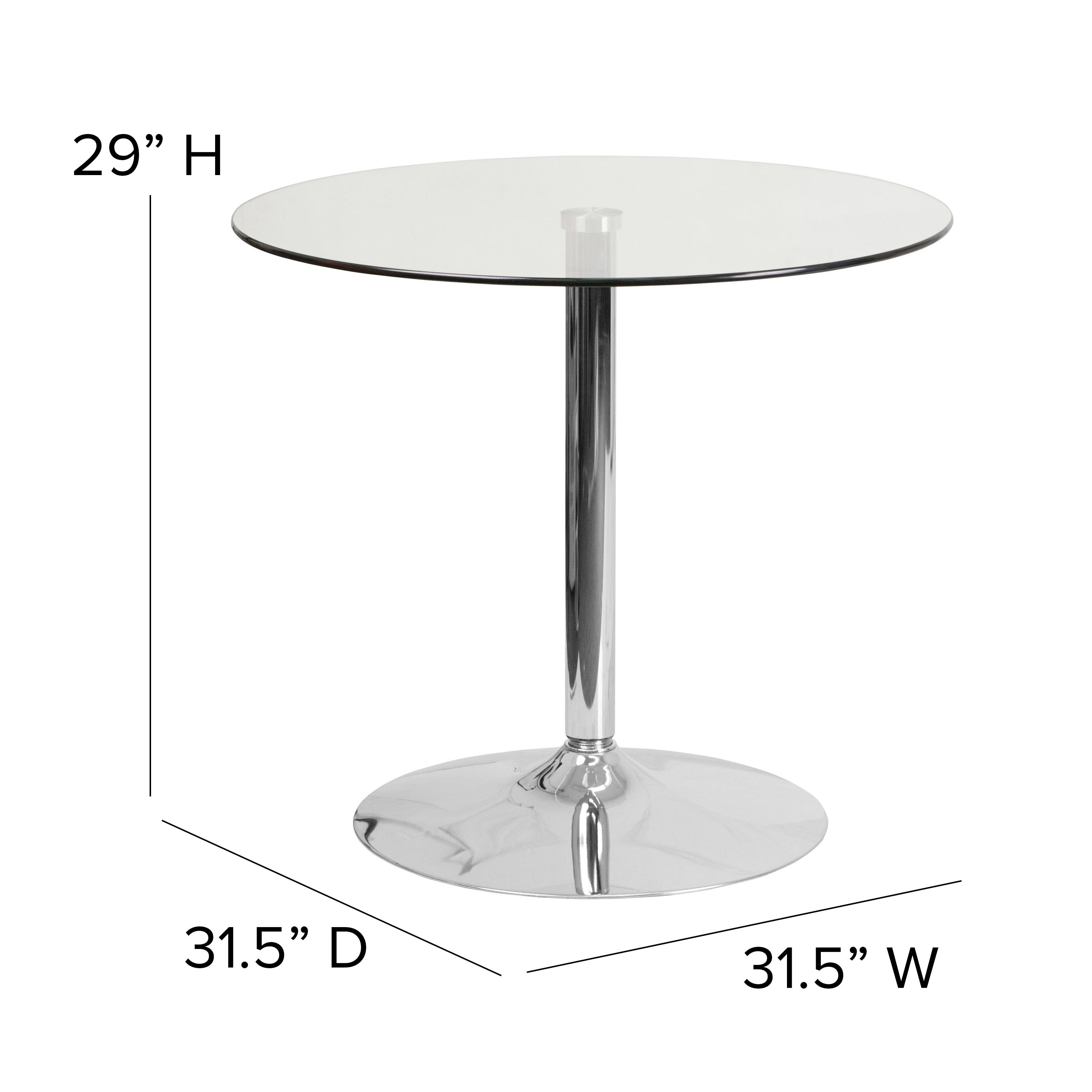 Flash Furniture Hills 31.5'' Round Tempered Glass Dining Table with 29''H Chrome Base, Clear/Silver