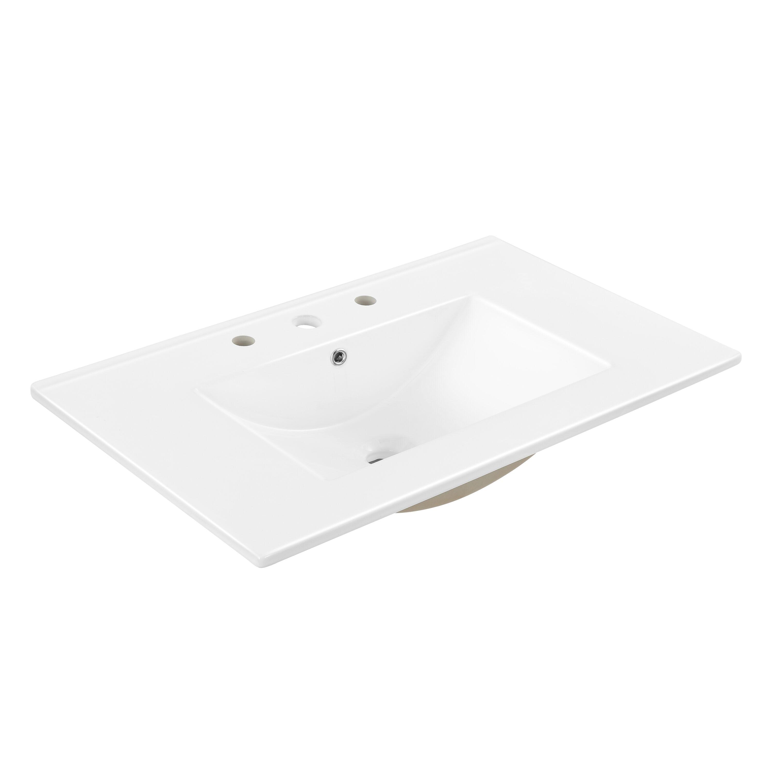 White Ceramic 30" Rectangular Single Sink Vanity Top