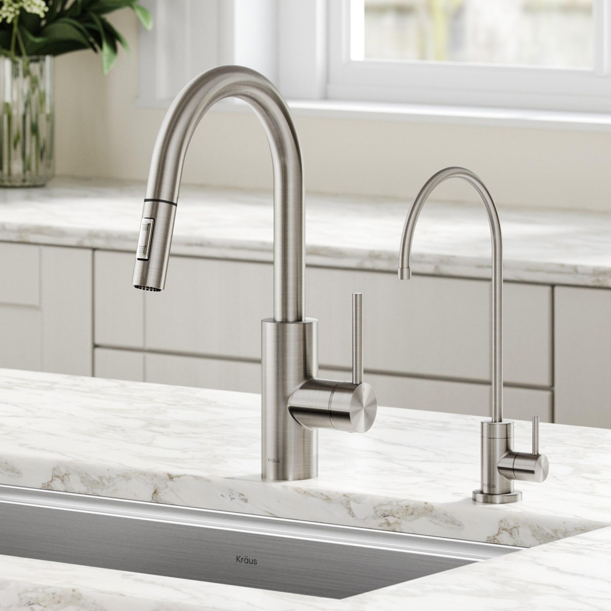 KRAUS Oletto Pull-Down Kitchen Faucet and Purita Water Filter Faucet Combo