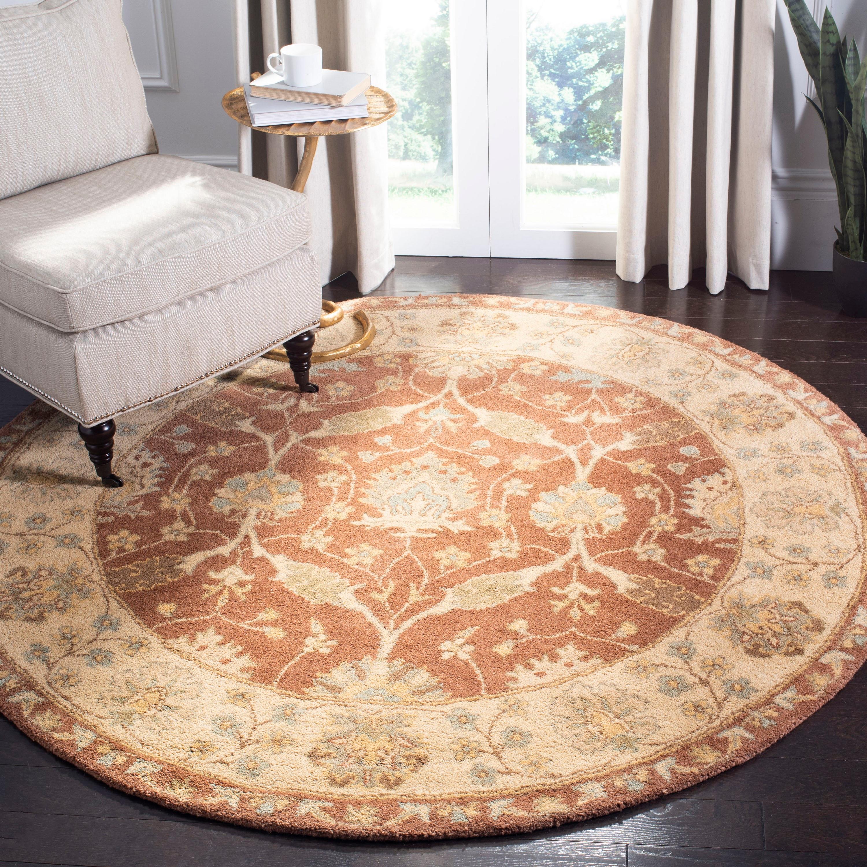 SAFAVIEH Antiquity Gisselle Traditional Floral Wool Area Rug, Brown/Taupe, 8' x 8' Round