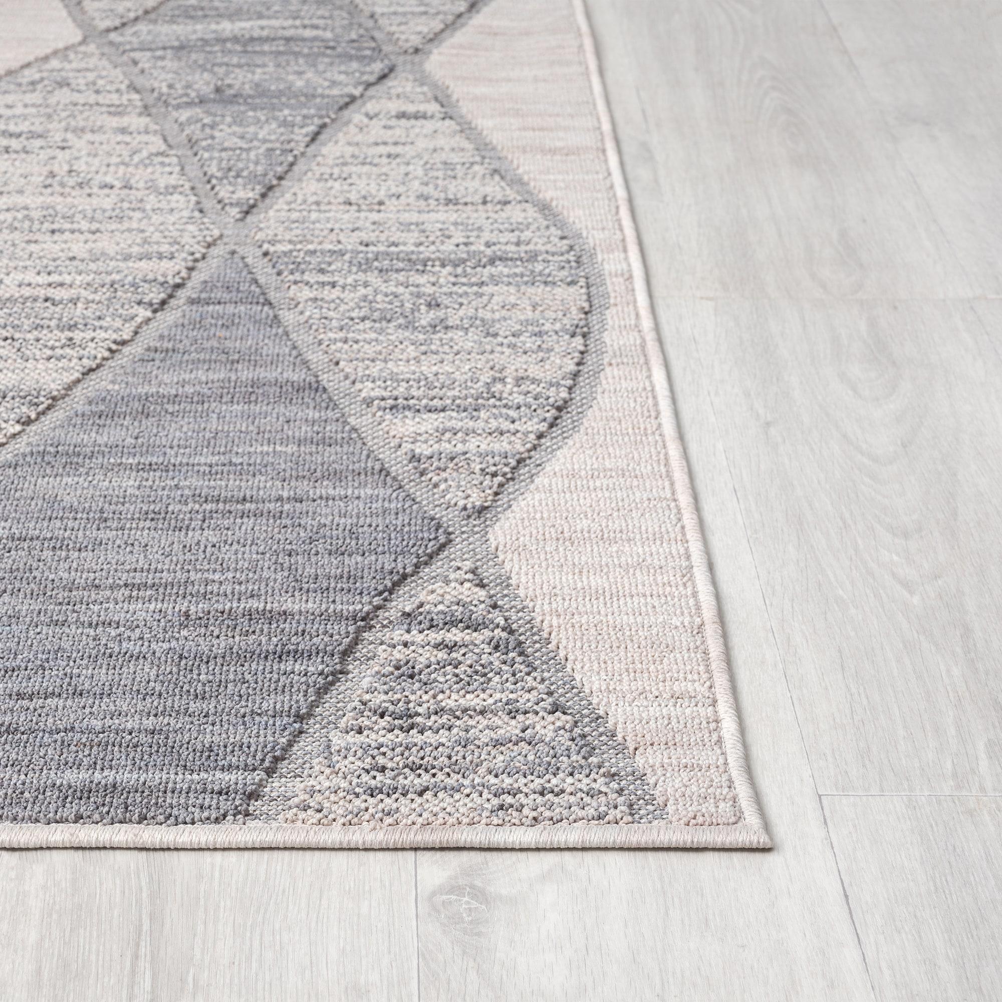 LR Home Gayle 7'10" x 8'10" Blue/Ivory Geometric Performance Indoor/Outdoor Area Rug
