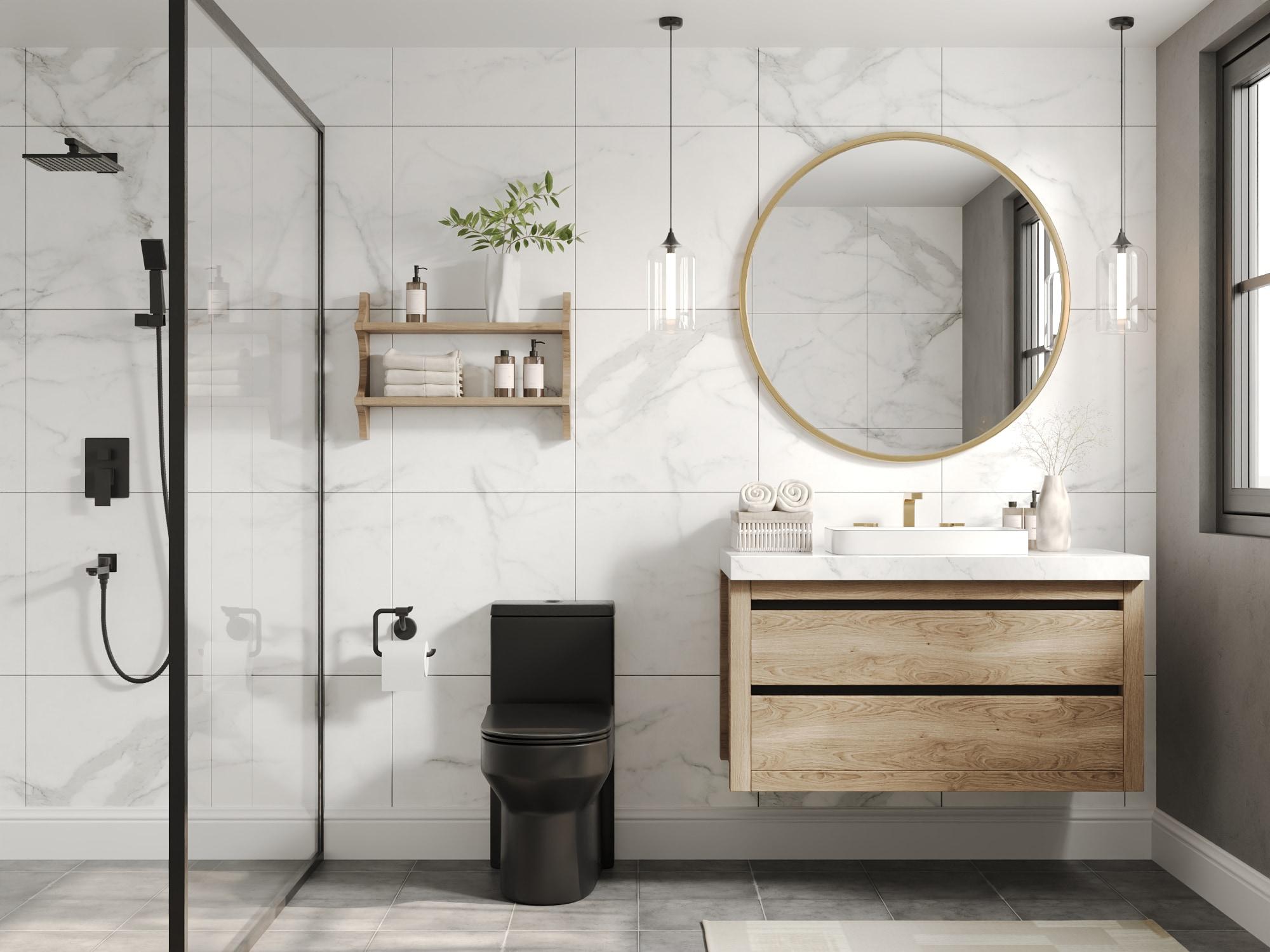 Liberty Compact Toilet, Modern One-Piece Round Toilet with Dual Flush, Easy Cleaning Fully Skirted Design(Seat Included)