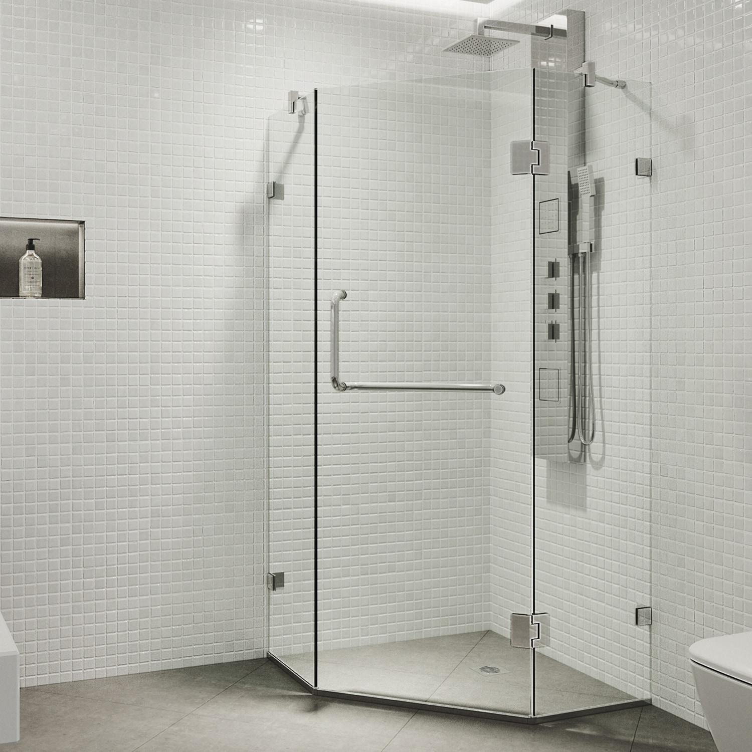 VIGO Piedmont 34" W x 34" D x 73" H Hinged Frameless Shower Enclosure with 3/8  Clear Glass VG6062CHCL36