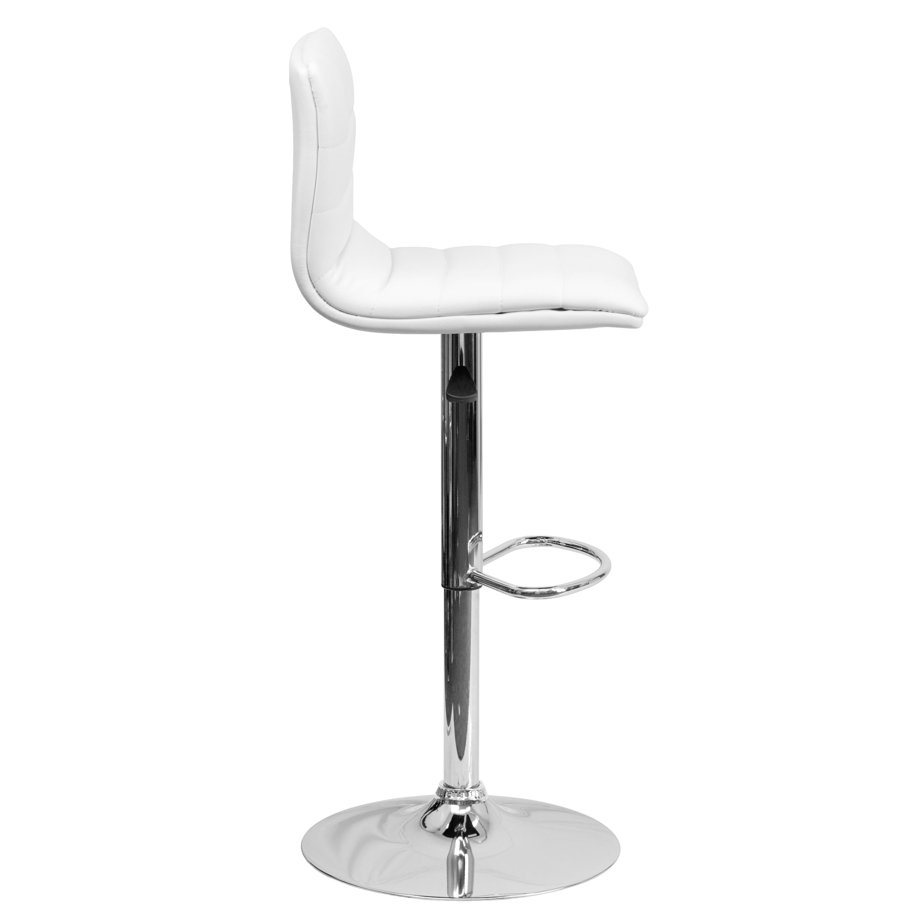 Flash Furniture Modern White Vinyl Adjustable Bar Stool with Back, Counter Height Swivel Stool with Chrome Pedestal Base