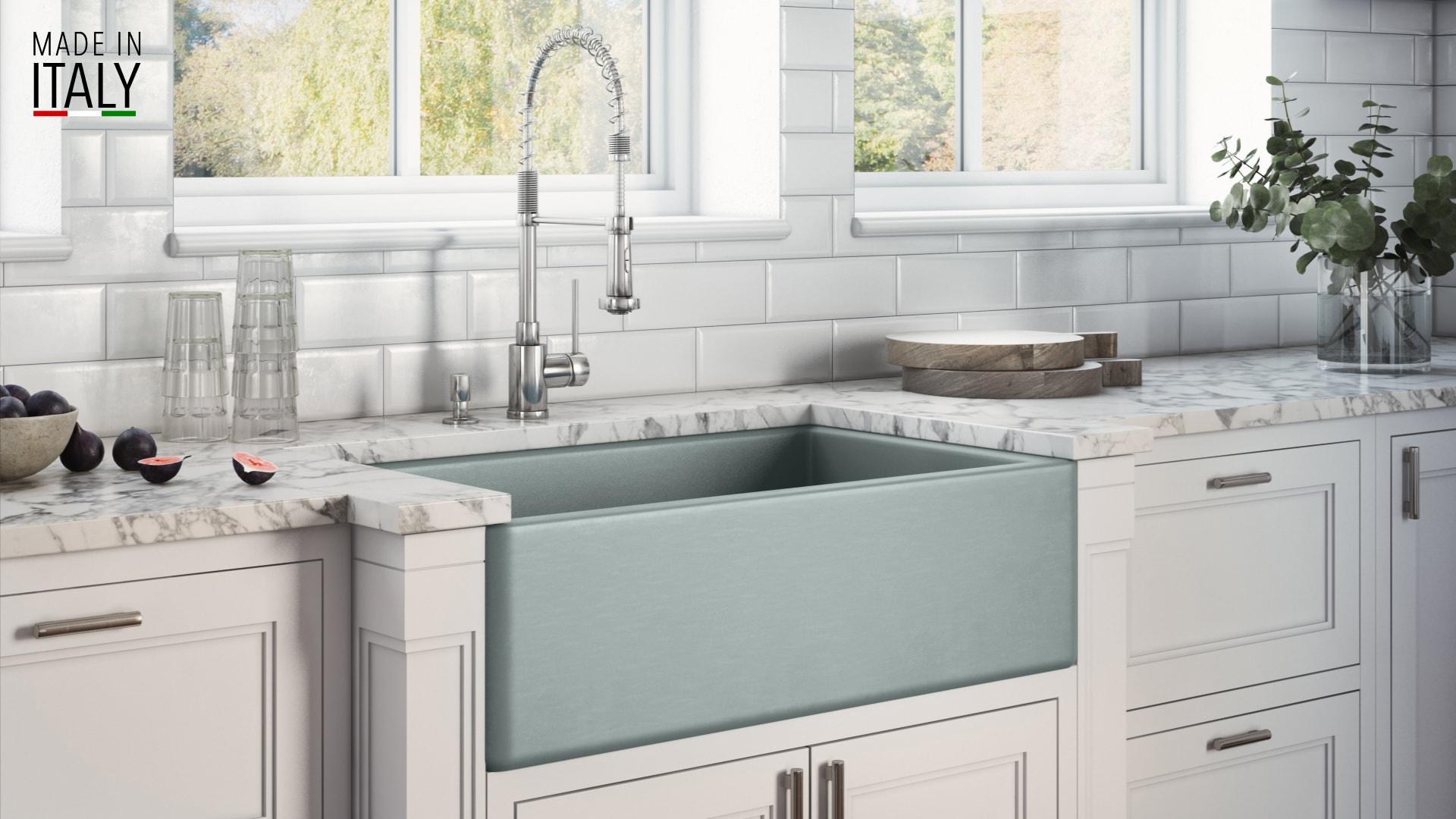 Ruvati 33 inch Fireclay Farmhouse Apron-Front Kitchen Sink Reversible