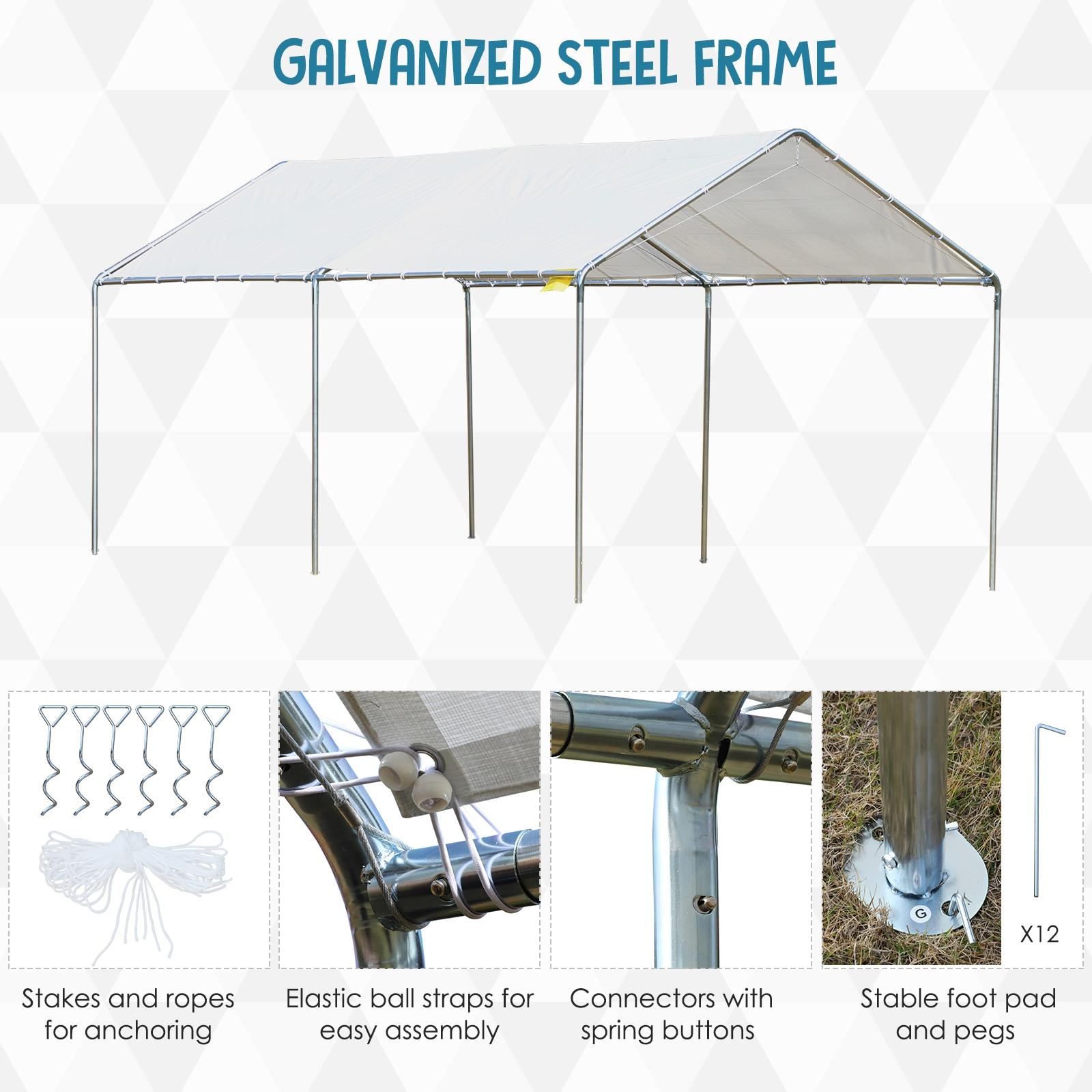 Outsunny Outsunny 10'x20' Carport Heavy Duty Galvanized Car Canopy with Included Anchor Kit, 3 Reinforced Steel Cables, White