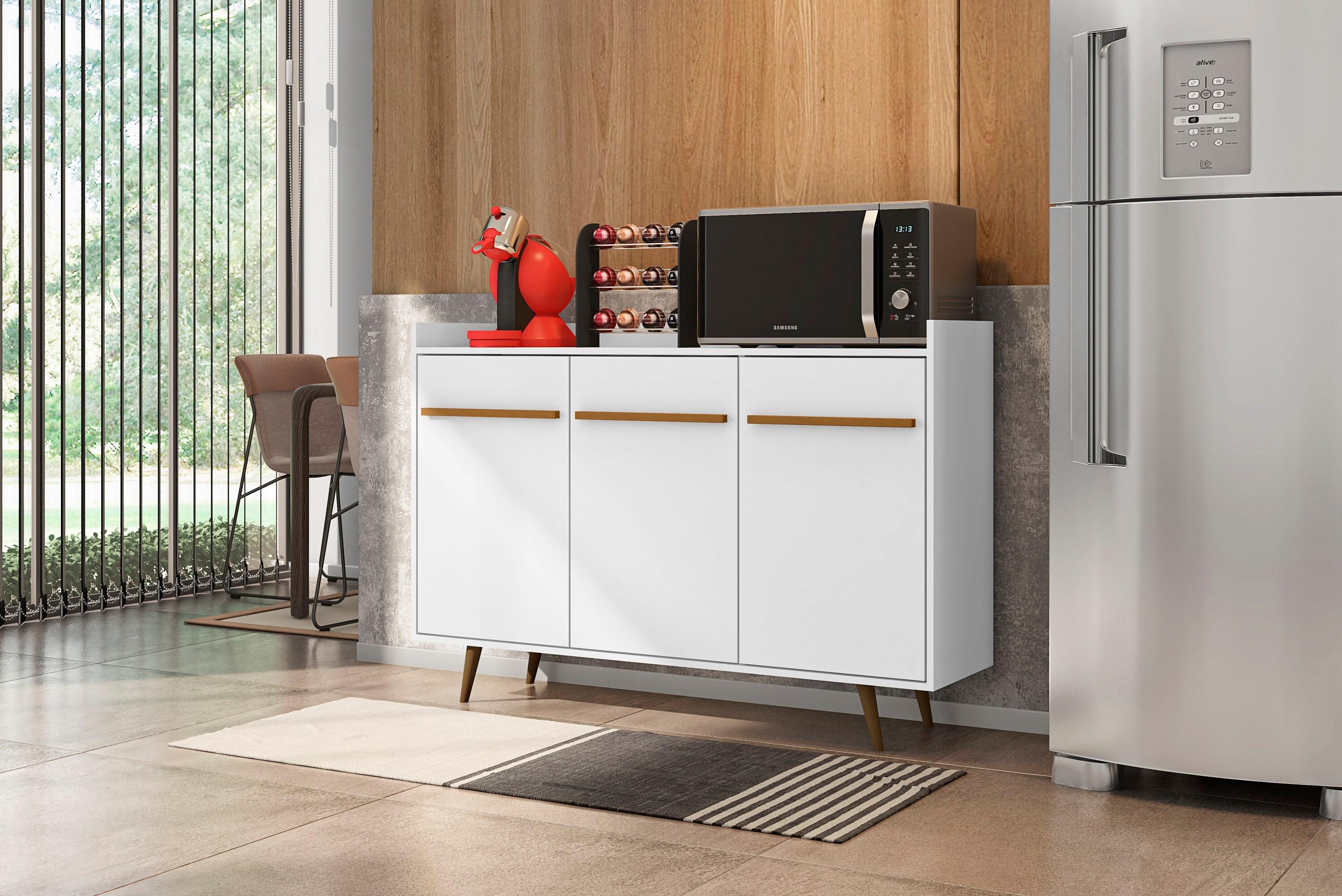 53.54" Bradley Buffet Stand White - Manhattan Comfort: Mid-Century Modern Storage Console