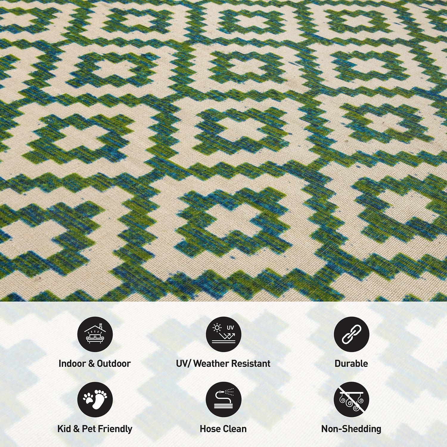 World Rug Gallery Contemporary Geometric Trellis Indoor/Outdoor Area Rug - GREEN 2'x7'