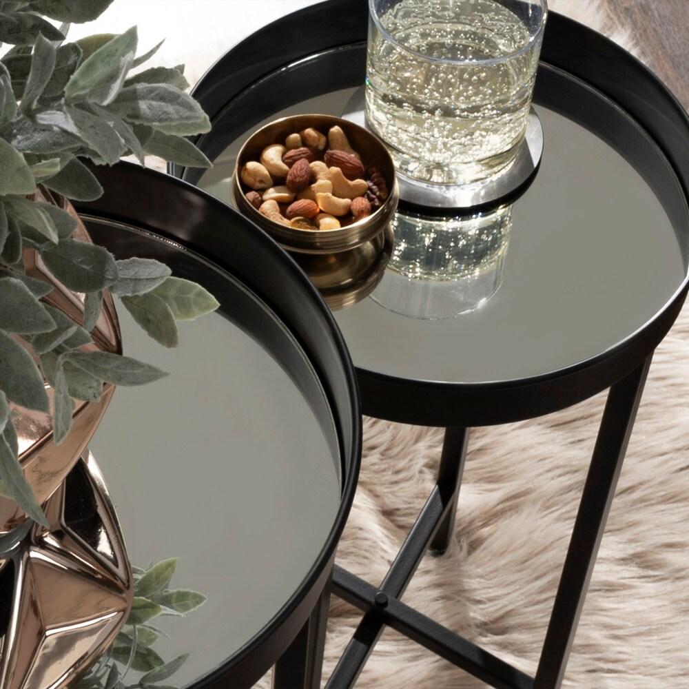 Kate and Laurel Celia Round Metal Nesting Table, 2 Piece, Black