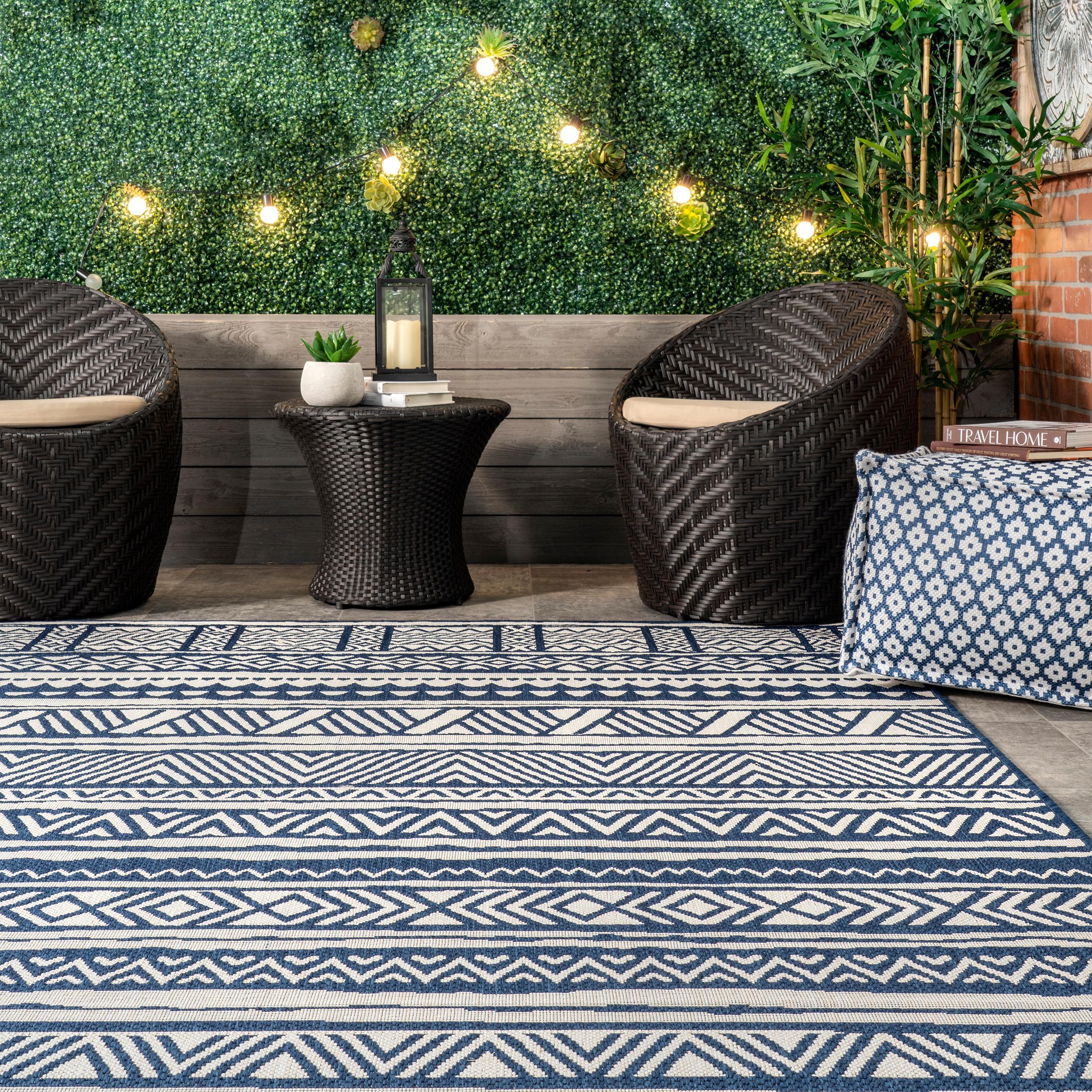 4'x6' Abbey Geometric Striped Indoor and Outdoor Area Rug Navy - nuLOOM: Low Pile, Rectangle, Polypropylene & Polyester