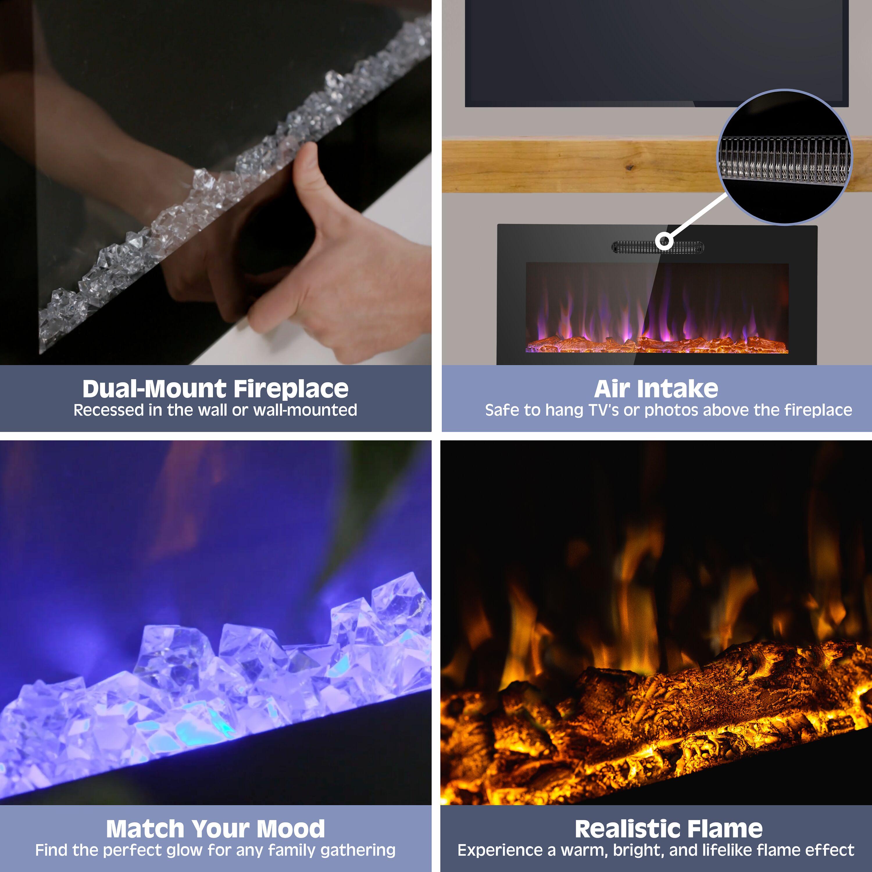 Prominence Home 36x19" Electric Remote Controlled LED Wall Mount Fireplace with Adjustable Heat and Brightness Settings