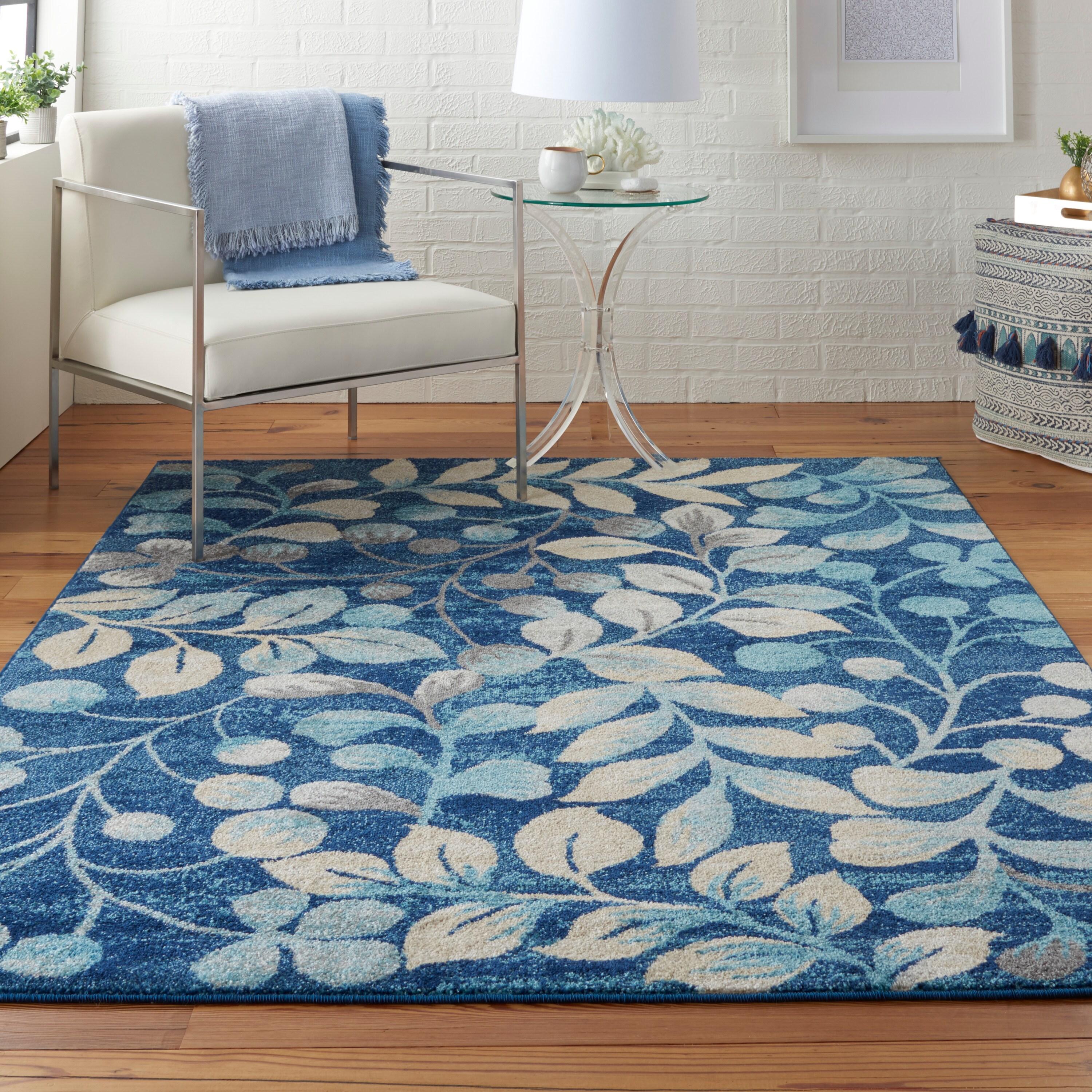 Nourison Tranquil 5'3" X 7'3" (5' x 7') Navy Indoor Area Rug Contemporary Botanical Vine and Bloom by Nourison