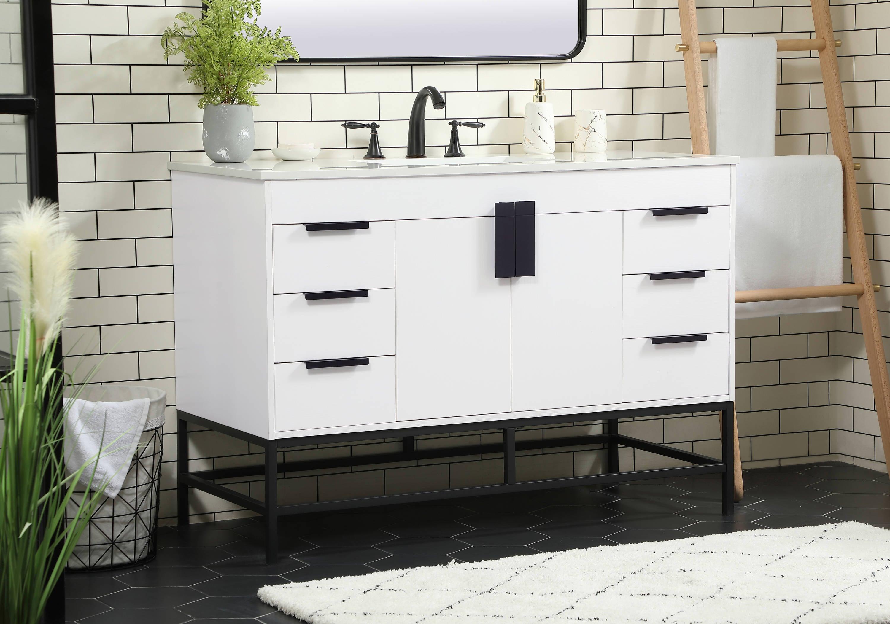 Alizabeth 48'' Single Bathroom Vanity with Engineered Marble Top