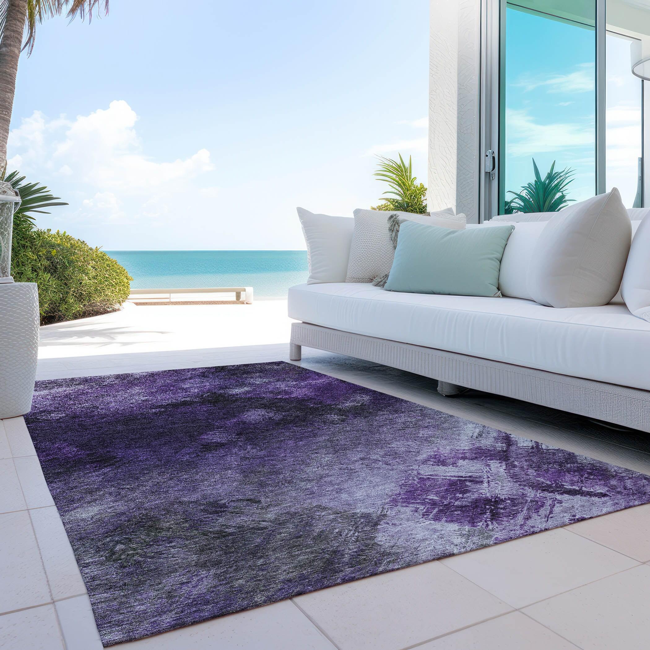 Purple Flat Woven Rectangular Synthetic Area Rug