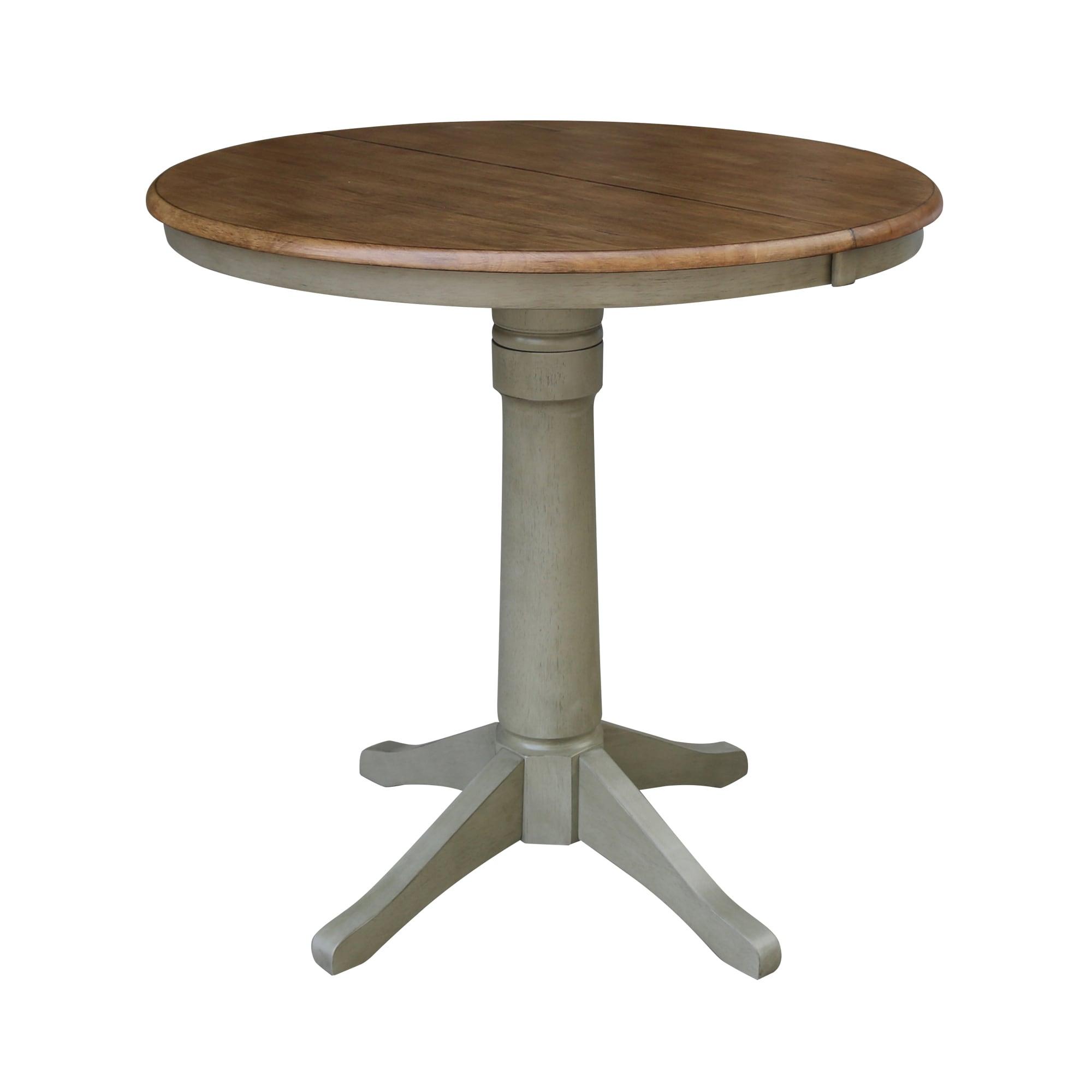 36 in. Round Extension Dining Table with 2 San Remo Counter Height Stools, Hickory & Stone - Set of 3
