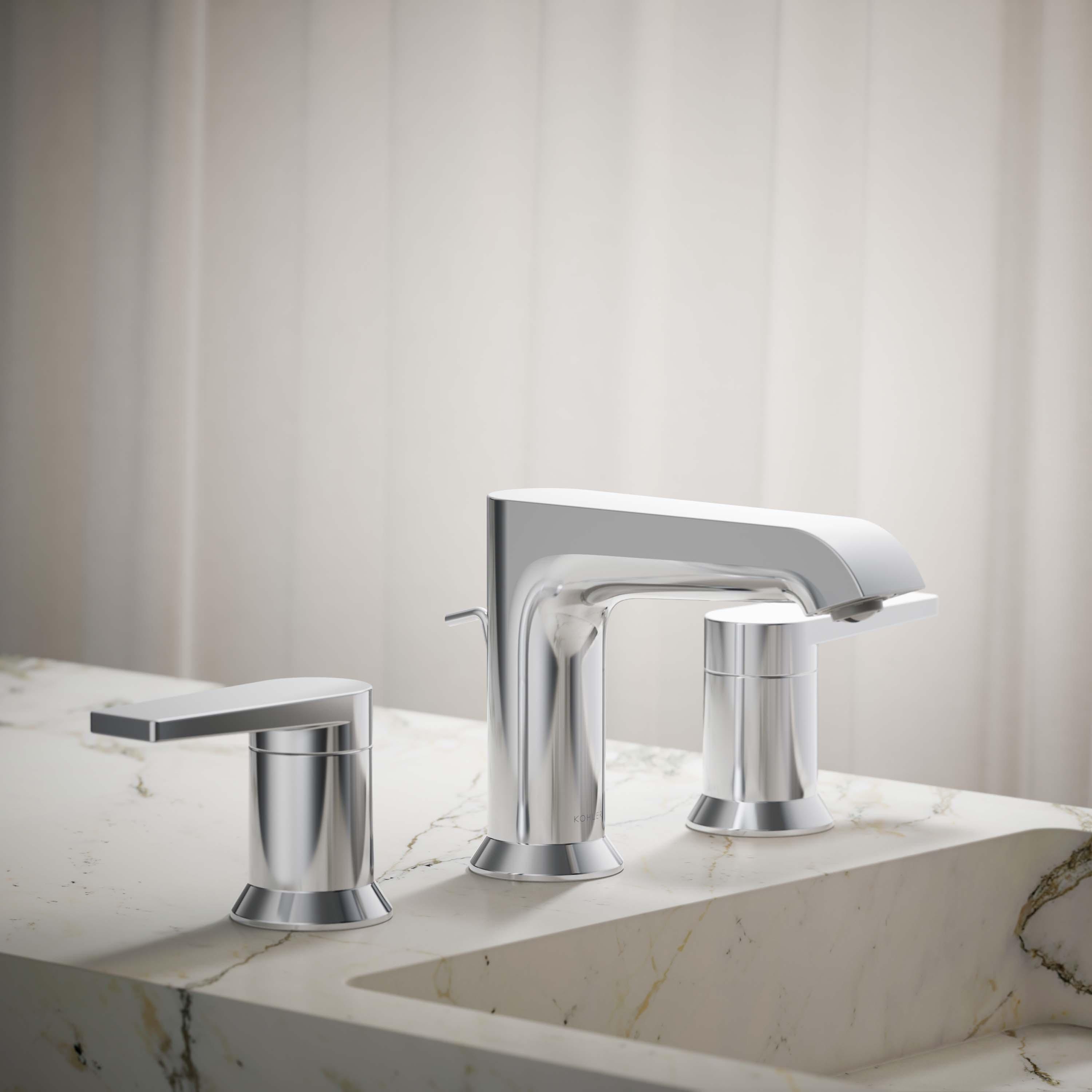 Kohler Hint Widespread Bathroom Faucet with Pop-Up Drain Assembly, 3 Hole 2-Handle Bathroom Sink Faucet, 1.2 gpm