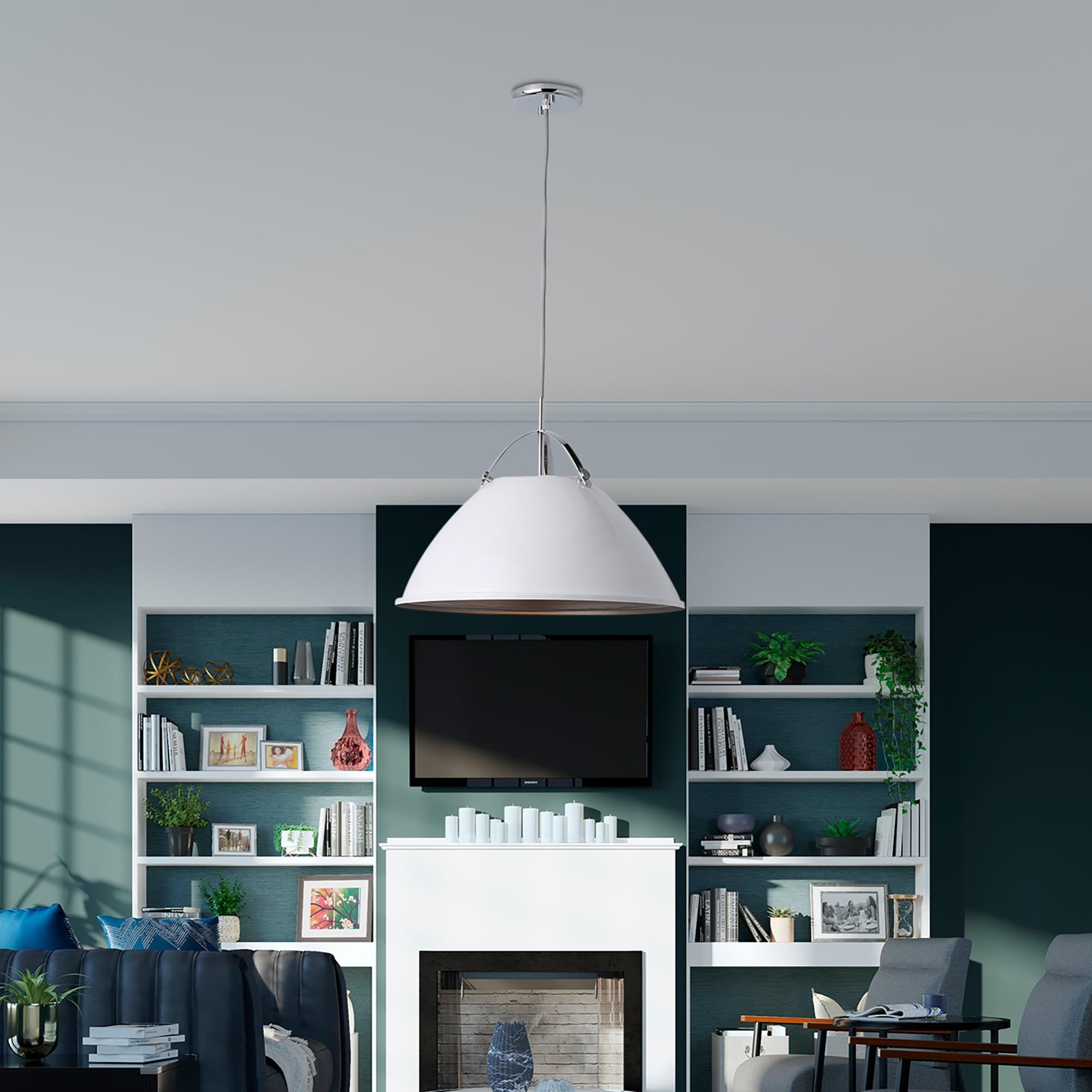 Progress Lighting Tre 1-Light Pendant, Steel, White, Dome Shade