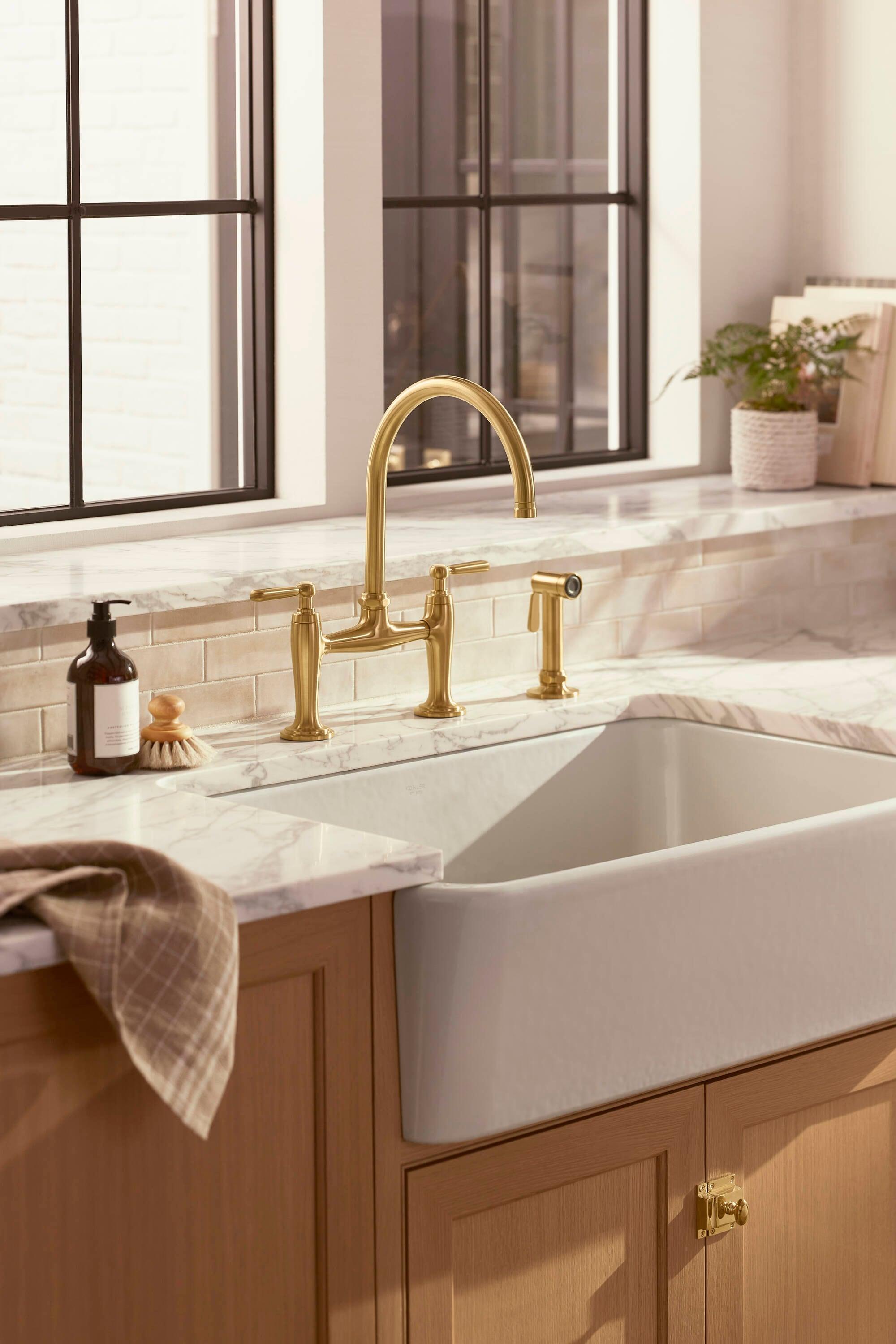 Edalyn by Studio McGee Two-Hole Bridge Kitchen Sink Faucet with Side Sprayer