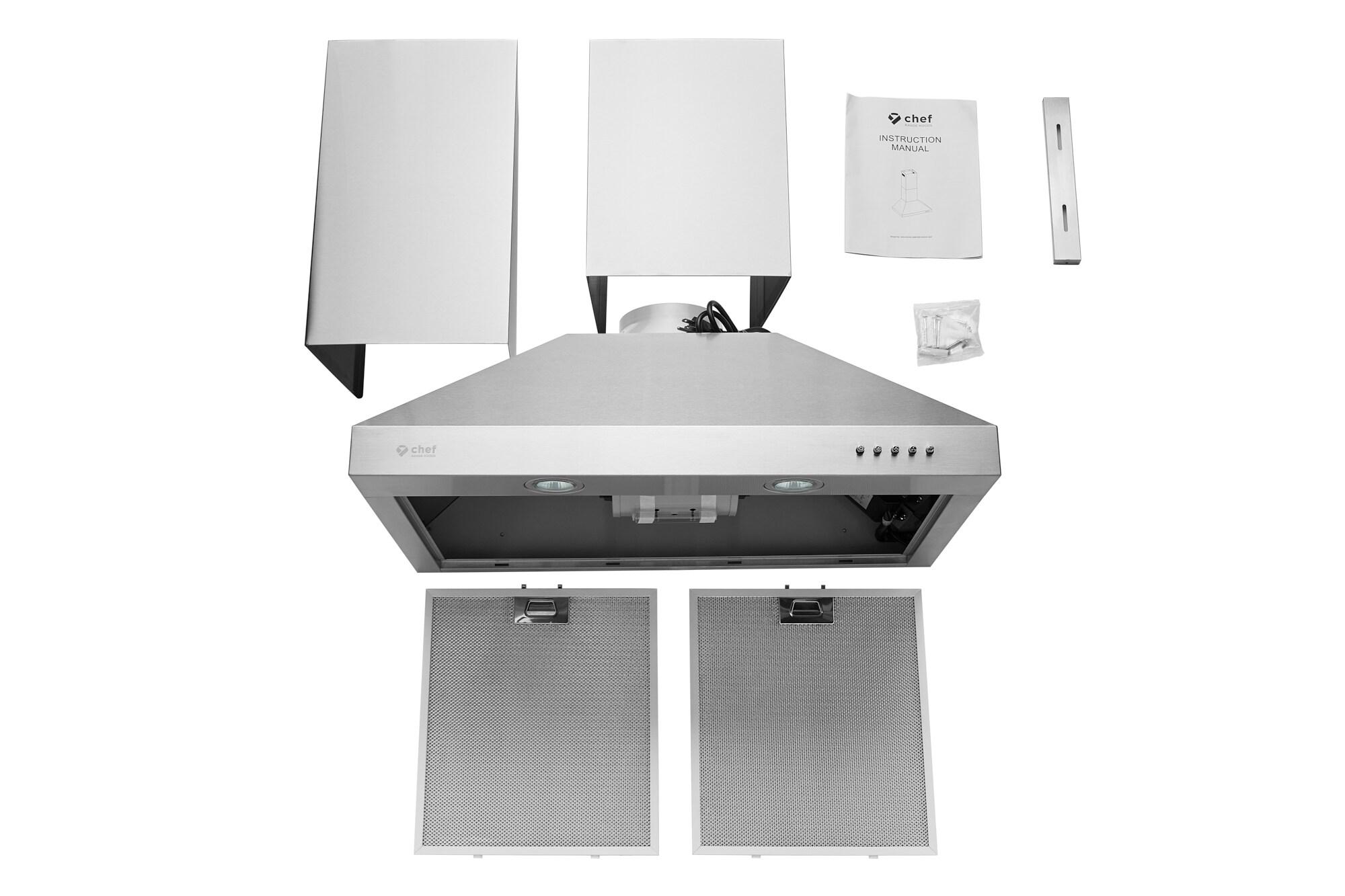 Hauslane Hauslane Wall Mount Range Hood 30 Inch | Wall Chimney | 6” Duct/Ductless Convertible, Strong Suction, Six-layer Aluminum Filters, Changeable LED Lamps, Stove Kitchen Vent Hood WM-530SS-30B