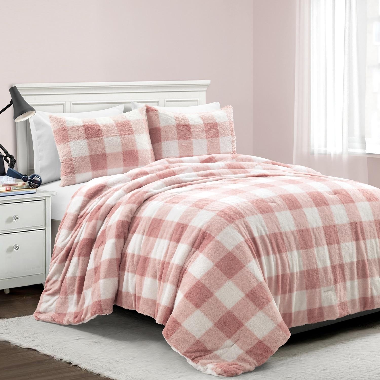 Lush Decor Plaid Faux Fur Microfiber 2 Piece Comforter Set (Set of 2)