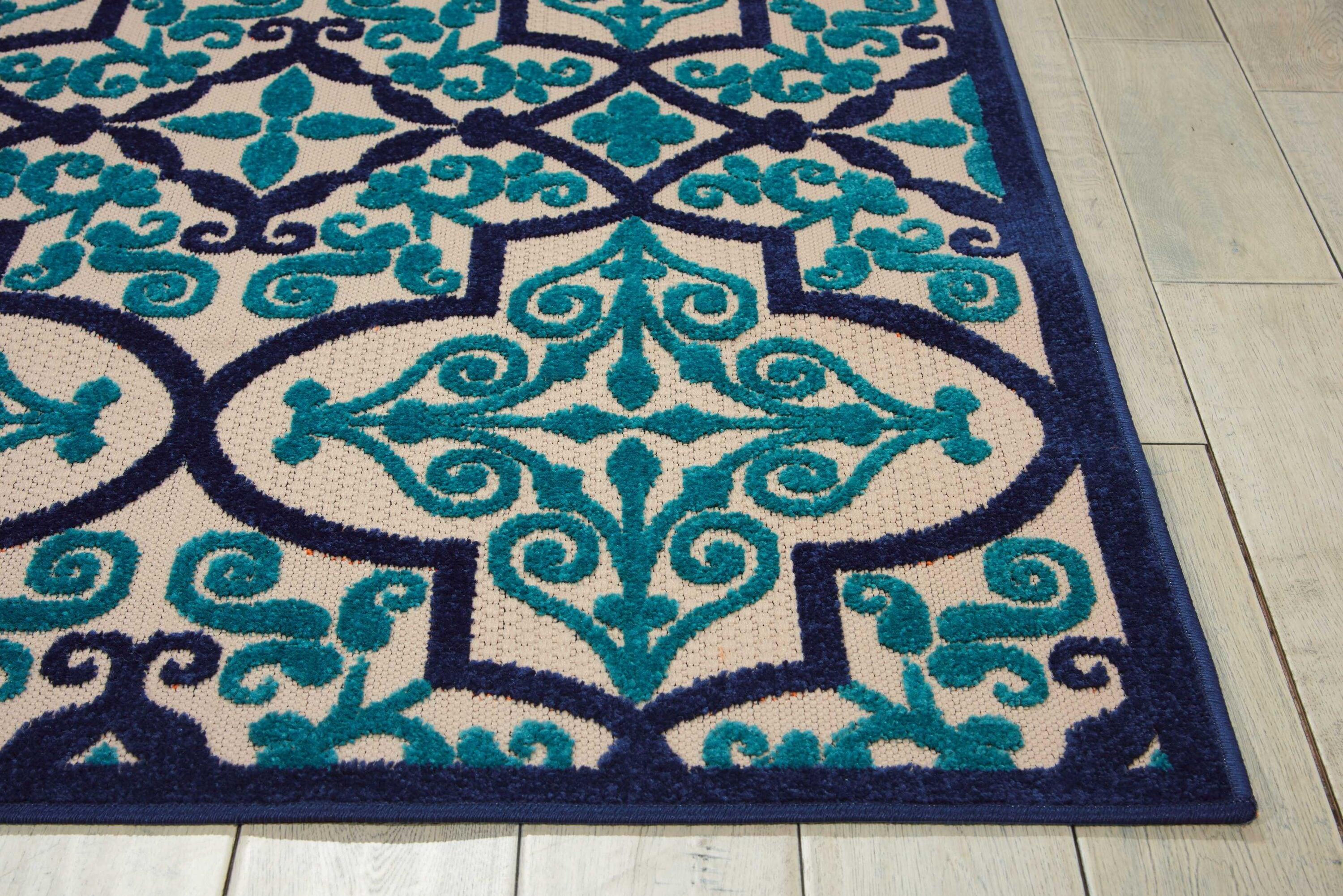 Nourison Aloha Moroccan Trellis Flatweave High-Low Indoor Outdoor Area Rug Navy 3'6" x 5'6"