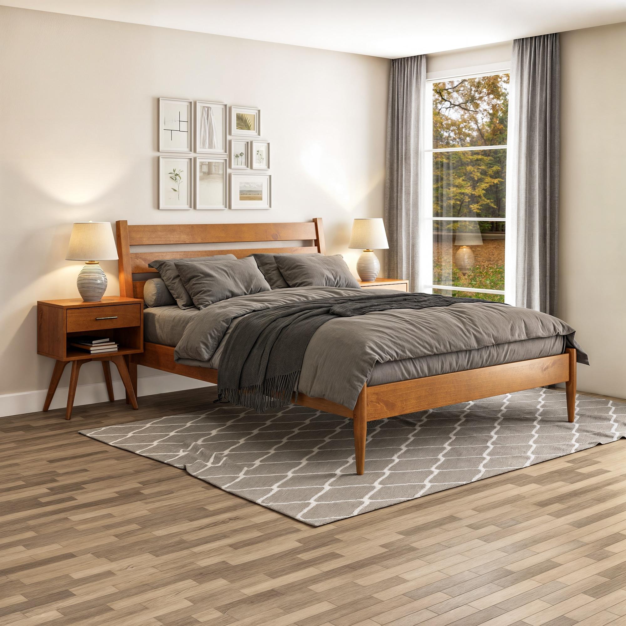 Camaflexi Mid Century Platform Bed Queen Size Solid Wood Bed Frame, Castanho 100% Solid Wood