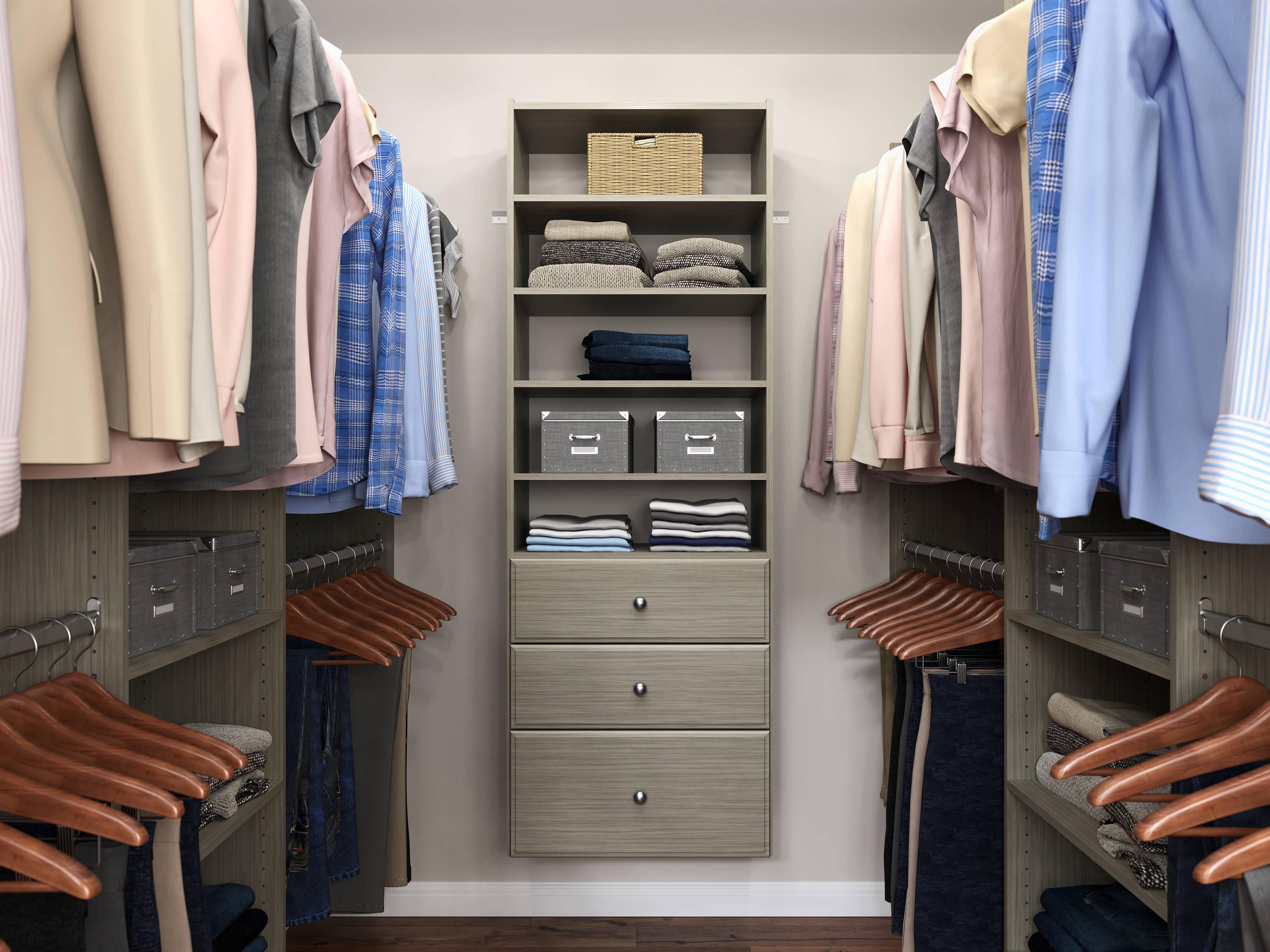 Easy Track Premium Tower Closet Organizer with Shelves & Drawers, Weathered Grey