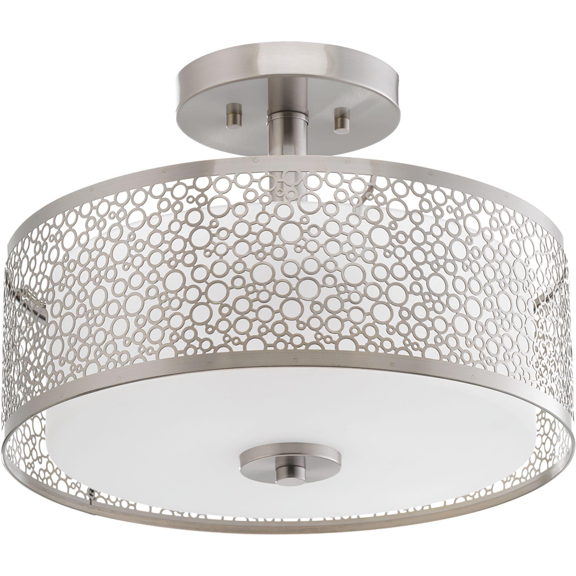 Progress Lighting Mingle 1-Light Semi-Flush LED Fixture, Brushed Nickel, Etched Parchment Glass Shade