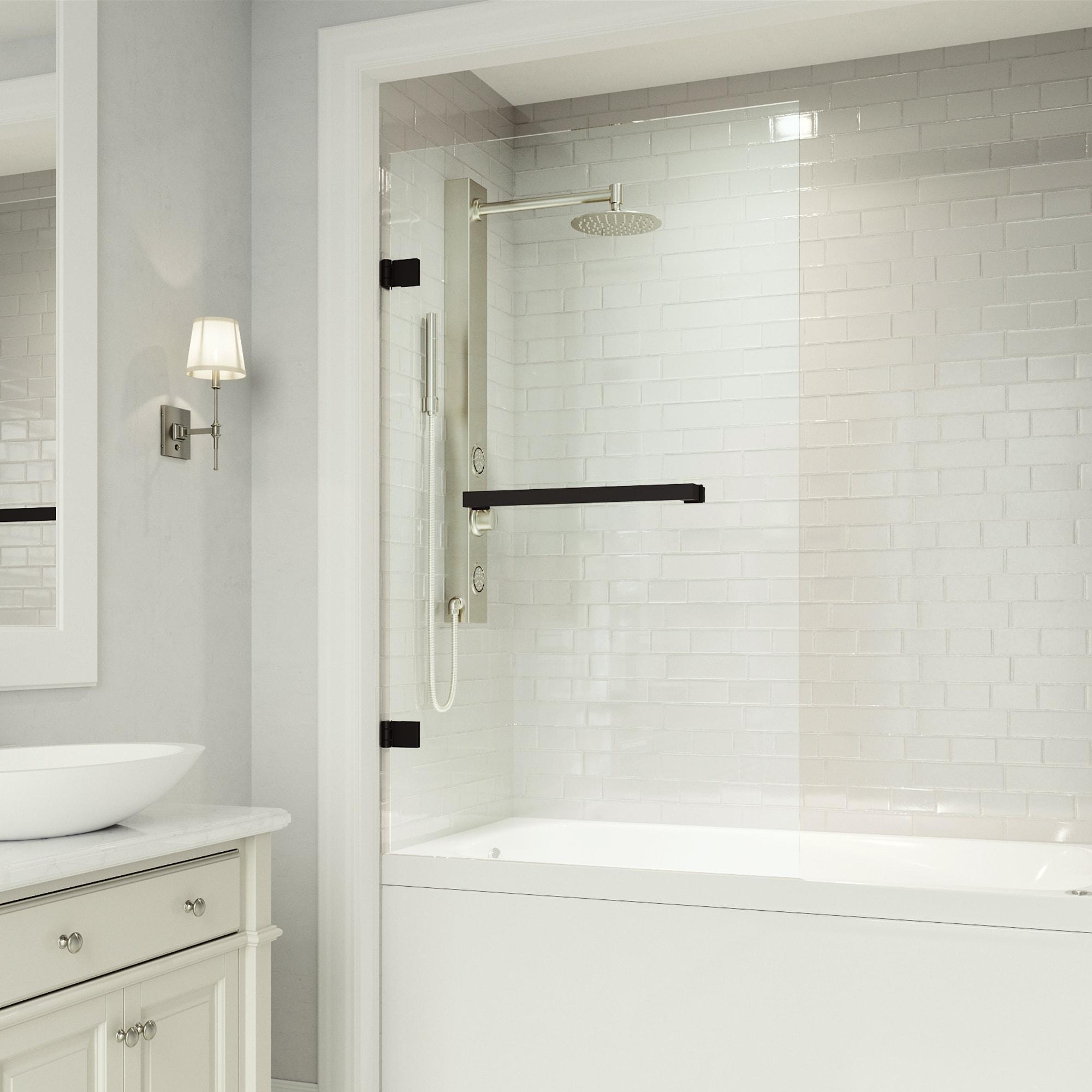 Rialto 34" W x 58" H Hinged Frameless Tub Door with with 5/16" Glass