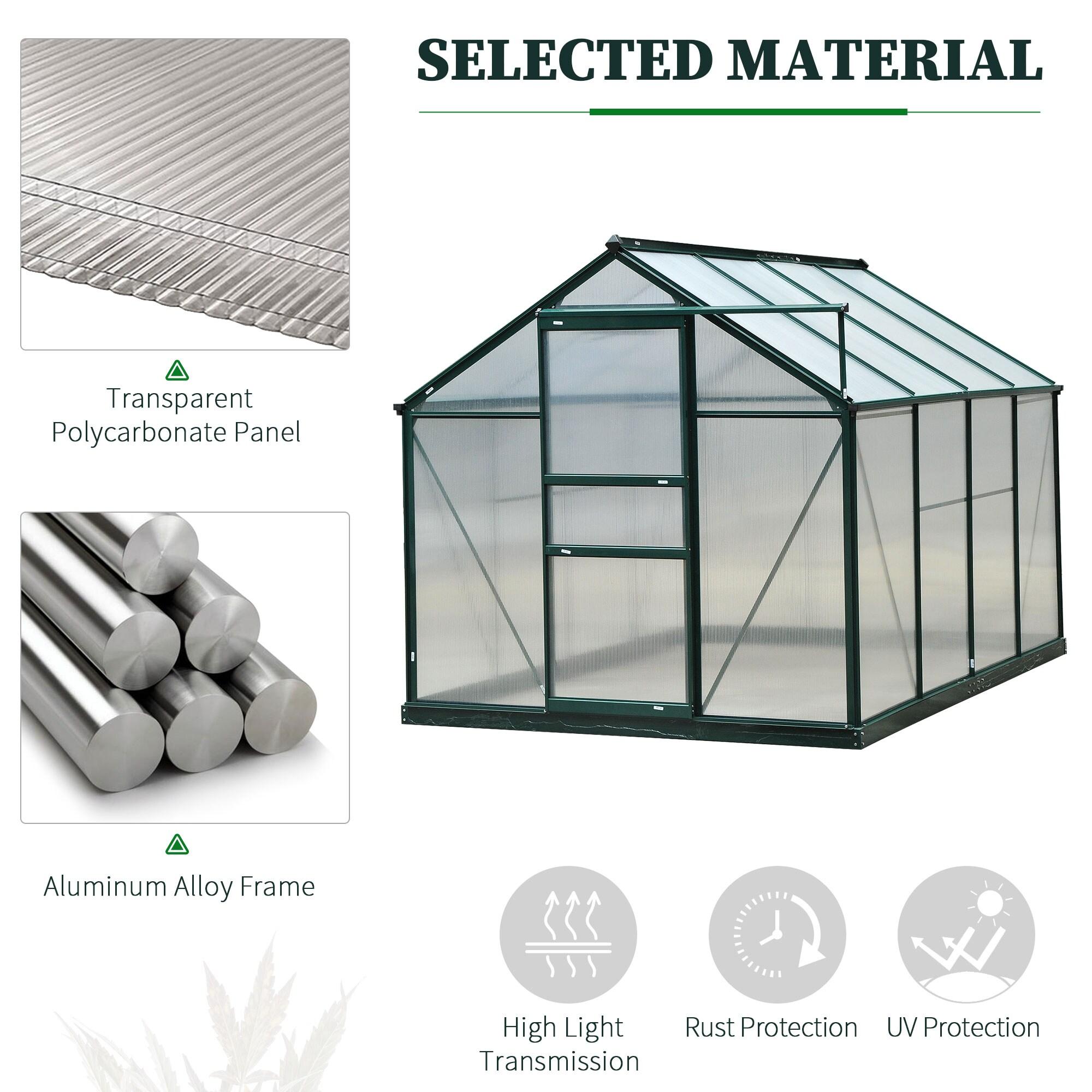 Outsunny 6.2' x 8.3' x 6.6' Polycarbonate Greenhouse, Heavy Duty Outdoor Aluminum Walk-in Green House Kit with Vent & Door for Backyard Garden, Green