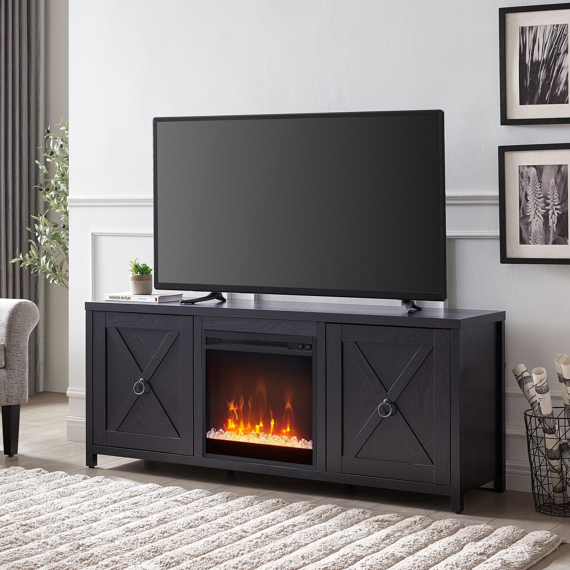 Evelyn&Zoe Granger Rectangular TV Stand with Crystal Fireplace for TV's up to 65", Black