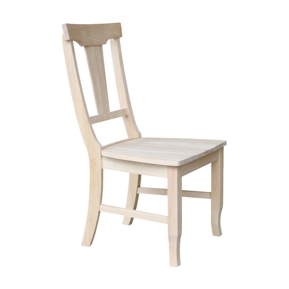 Set of 2 Panel Back Chair Unfinished - International Concepts: Solid Wood, Rubberwood Legs, Armless