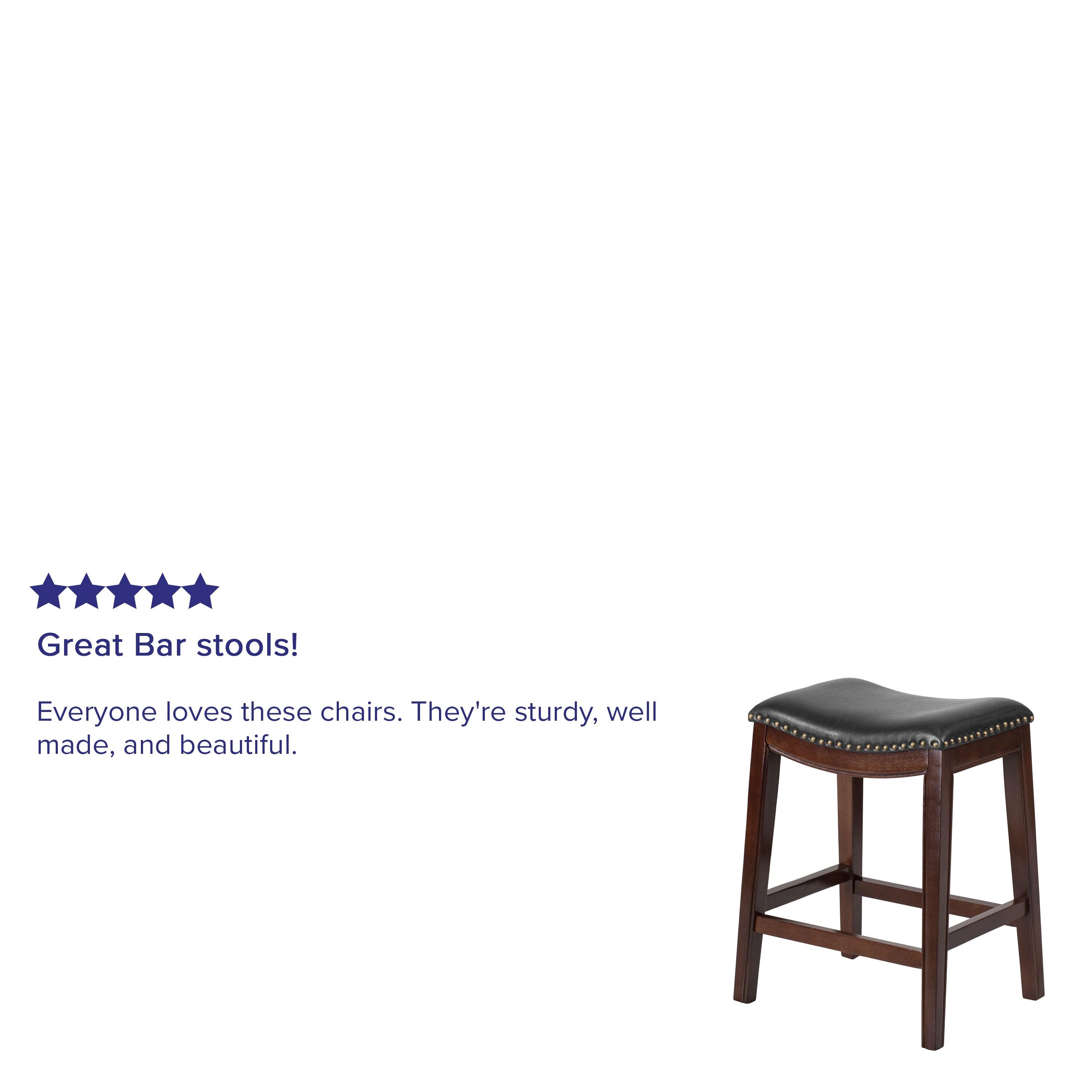 Flash Furniture 26'' High Backless Cappuccino Wood Counter Height Stool with Black LeatherSoft Saddle Seat