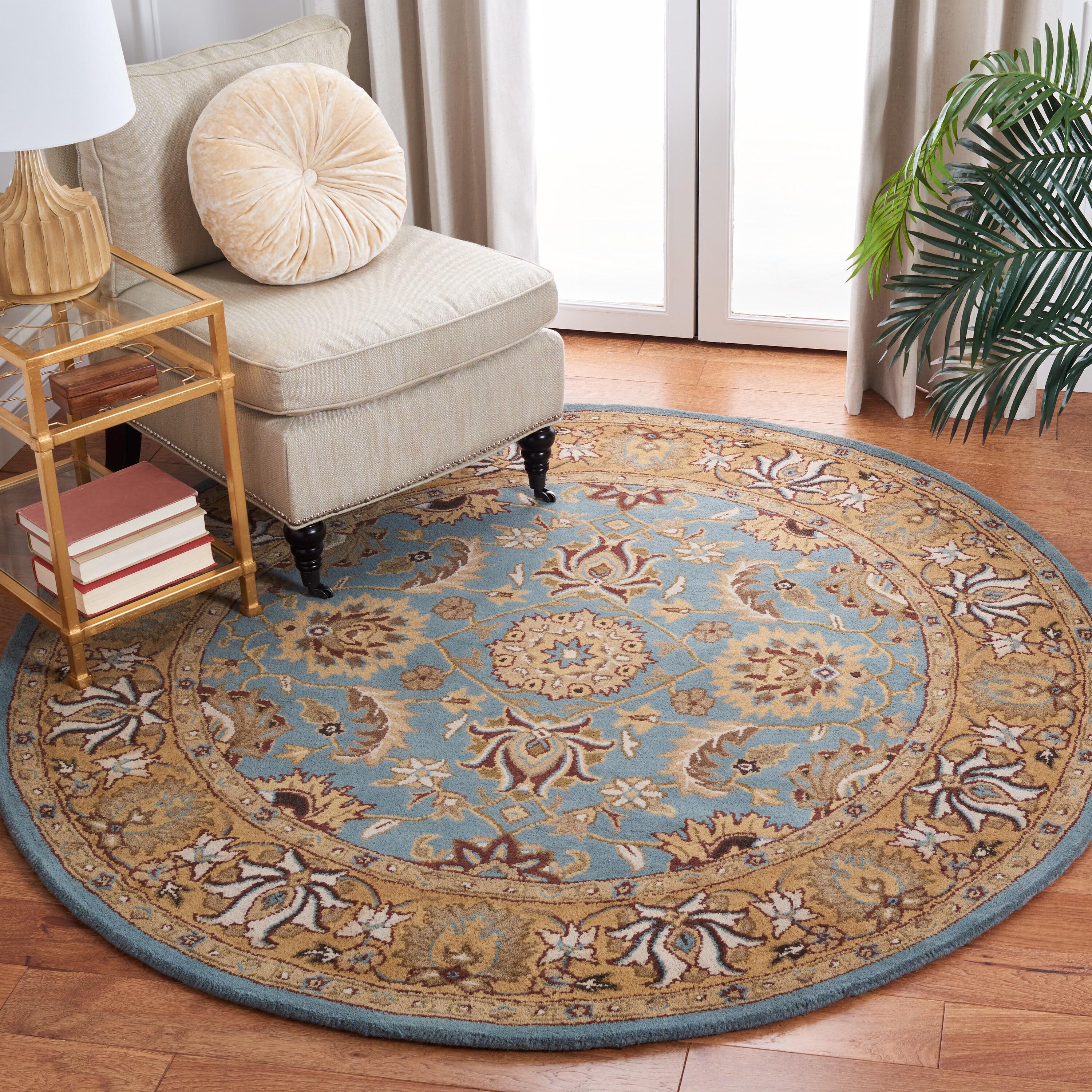 SAFAVIEH Heritage Collection Area Rug - 6' Round, Blue & Gold, Handmade Traditional Oriental Wool, Ideal for High Traffic Areas in Living Room, Bedroom (HG958A)