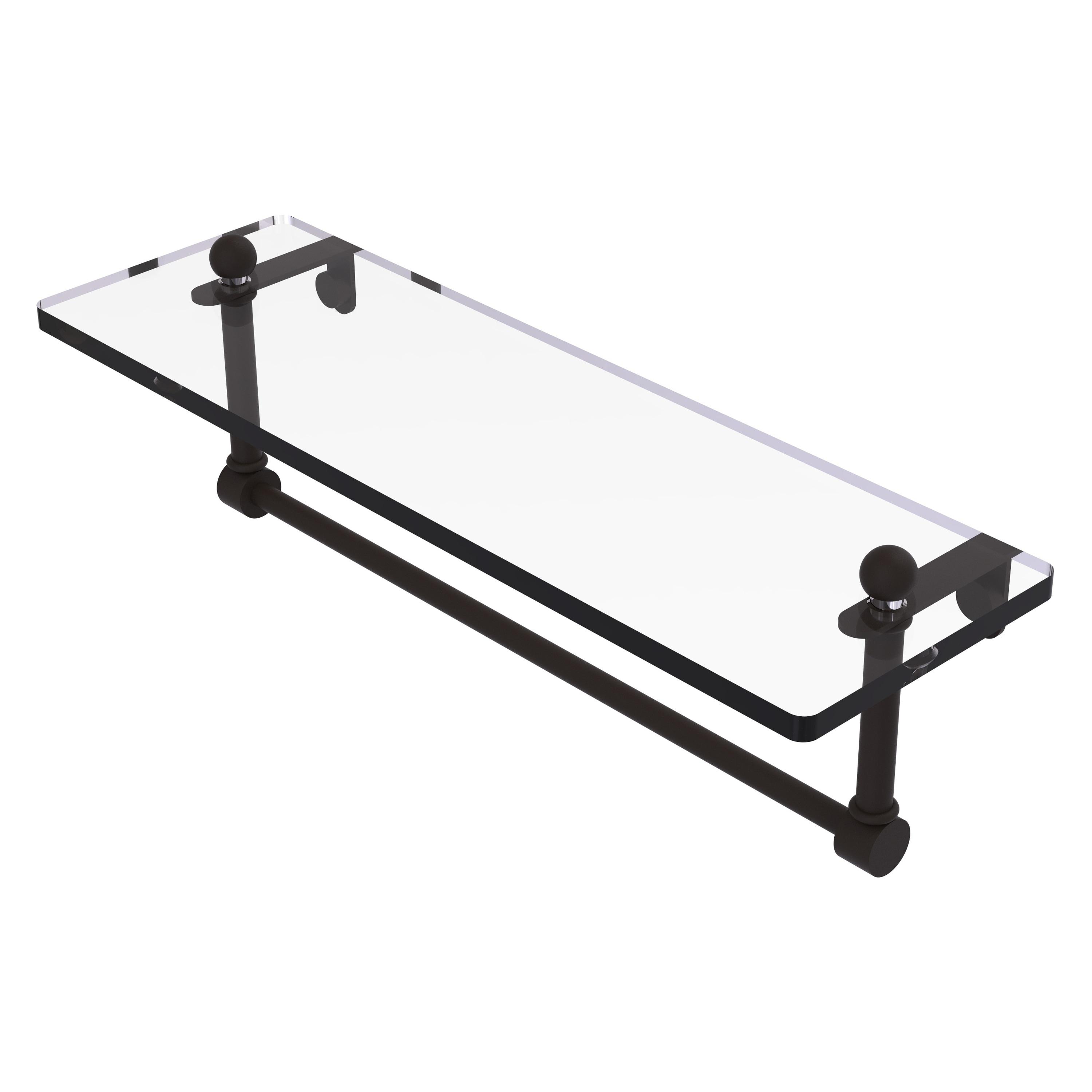 16-Inch Glass Wall Shelf with Oil Rubbed Bronze Towel Bar