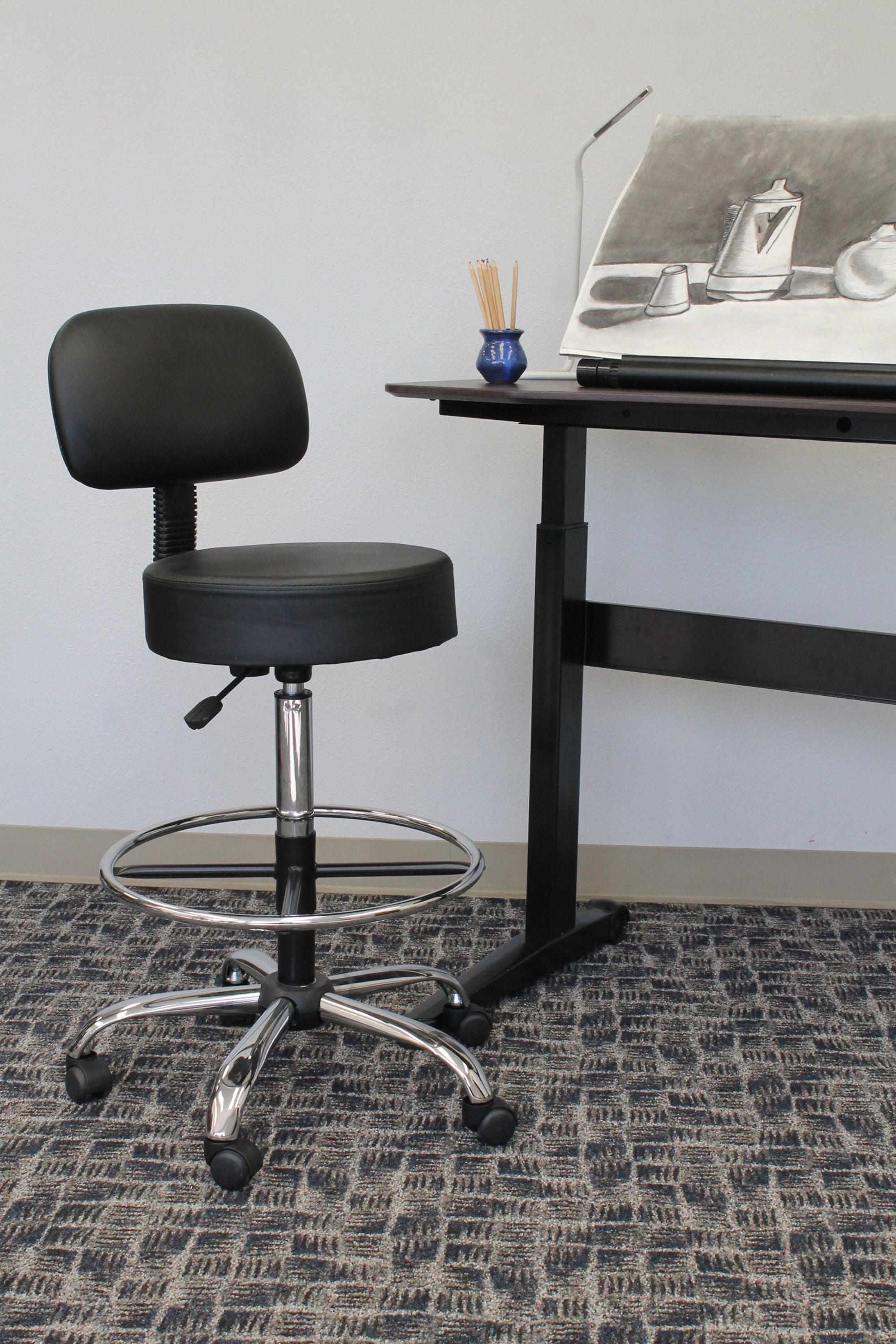 Boss Office Products Medical/Drafting Stool with Back Cushion Black: Adjustable Rolling Chair, Seat Cushion Office Chair