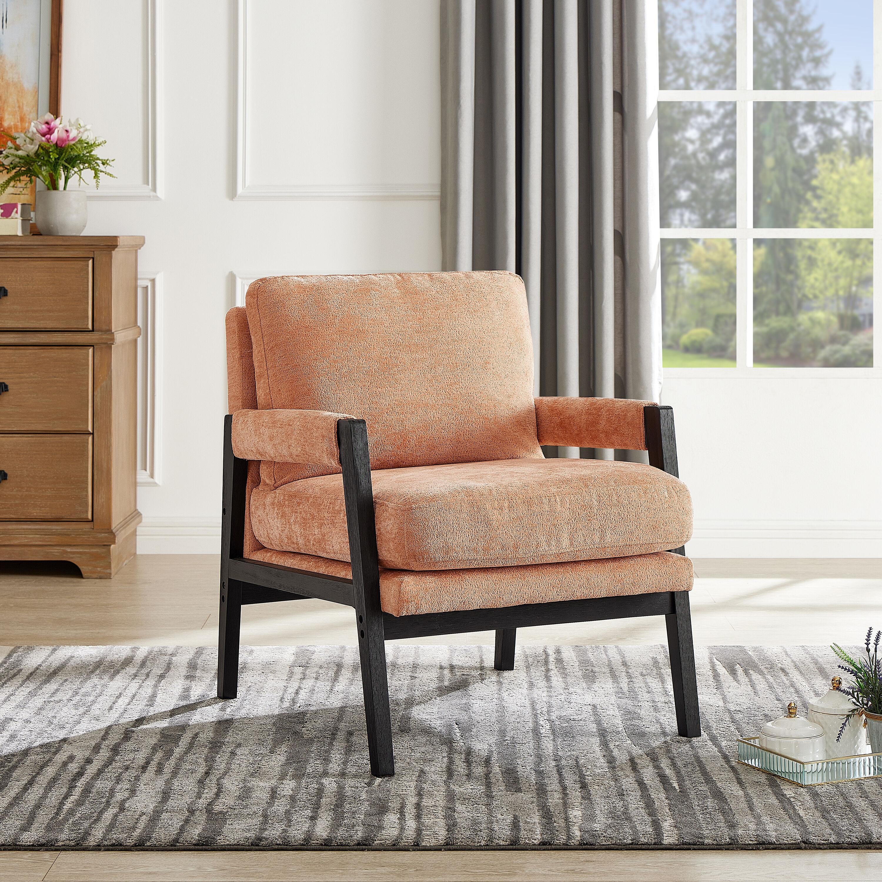 Roundhill Furniture Kelly Mid-Century Modern Chenille Upholstered Accent Armchair Orange
