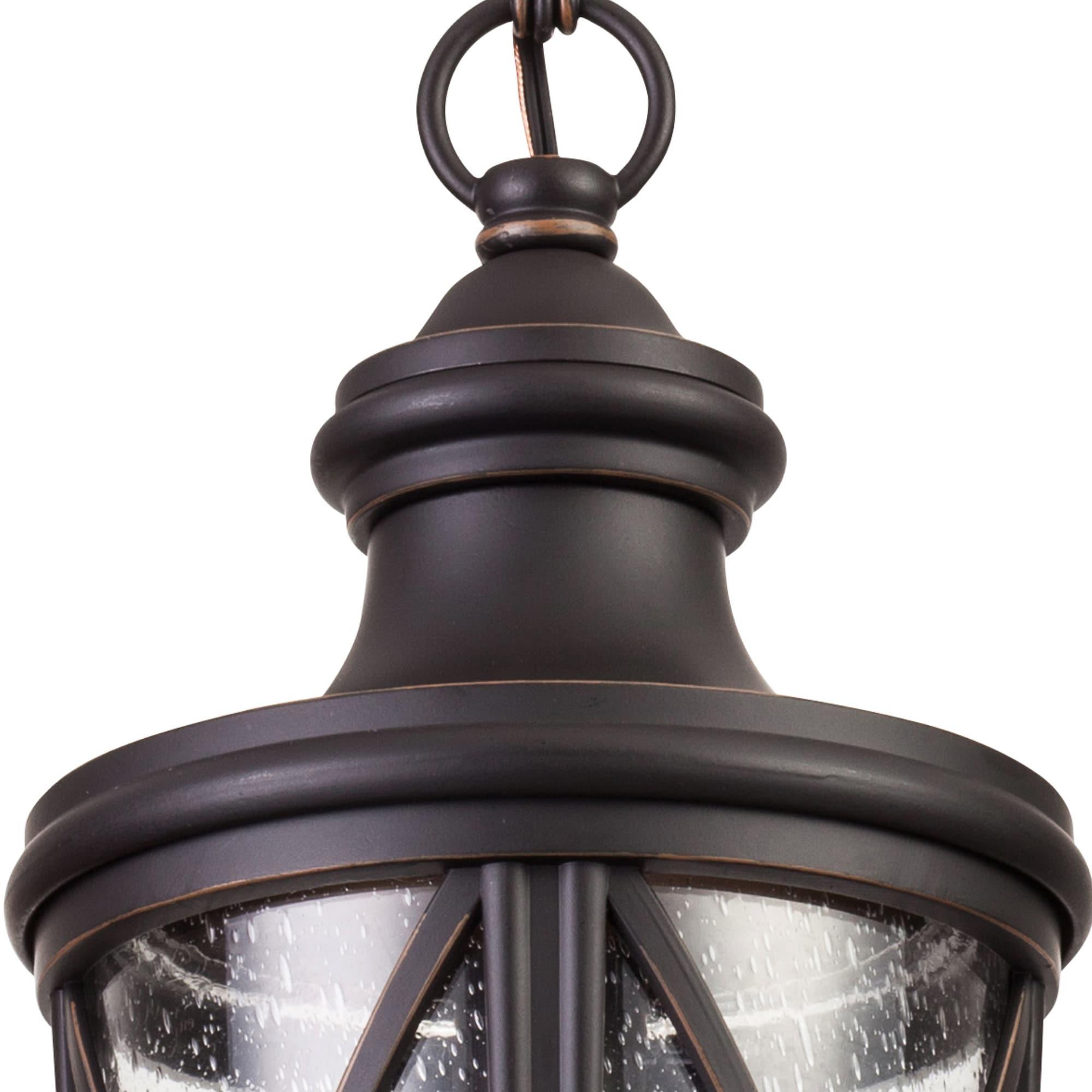 allen + roth Castine Bronze Craftsman Seeded Glass Lantern Led Medium Outdoor Hanging Pendant Light