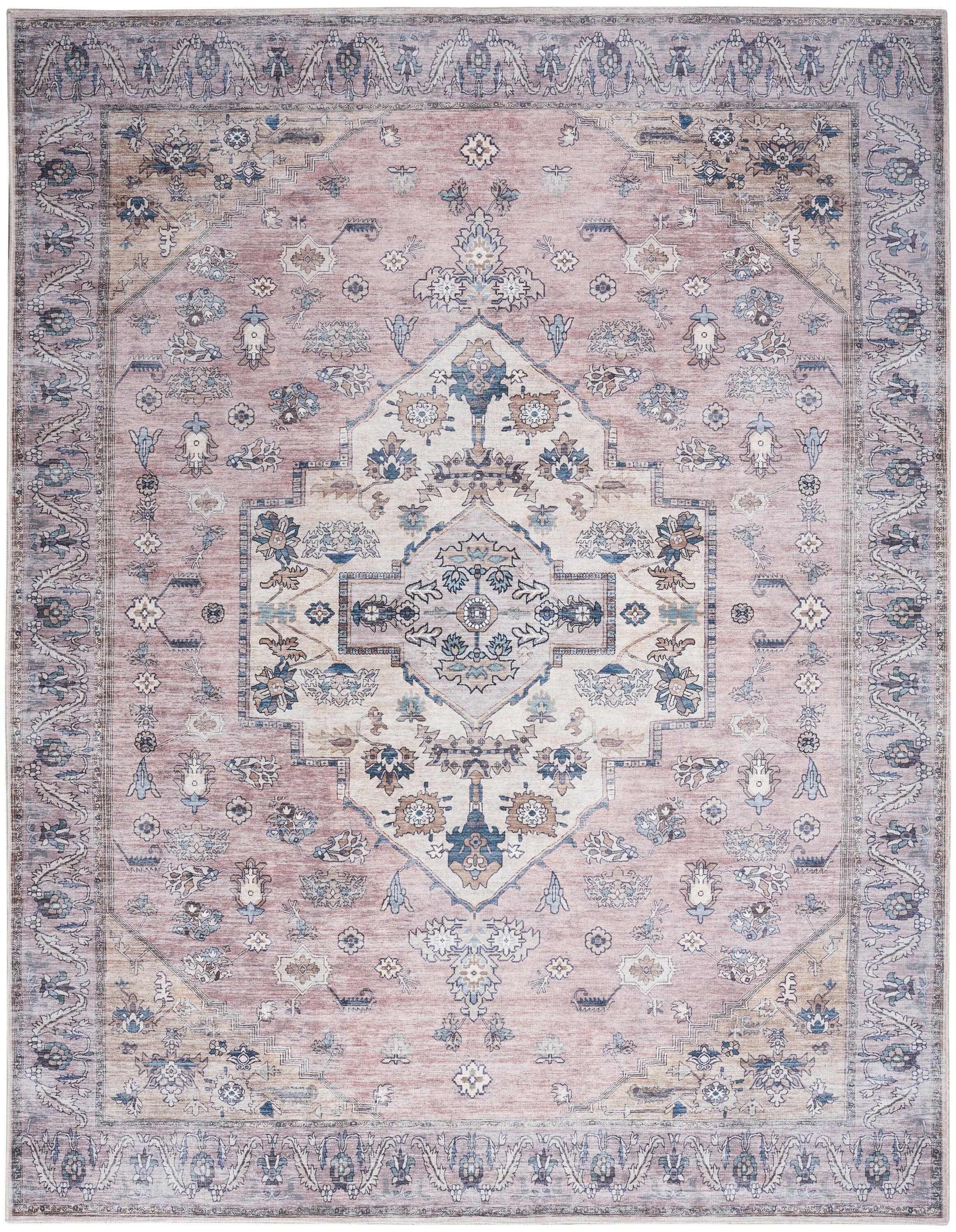 Nourison Washable Brilliance Medallion Indoor Rug Blush 5'3" x 7'3"