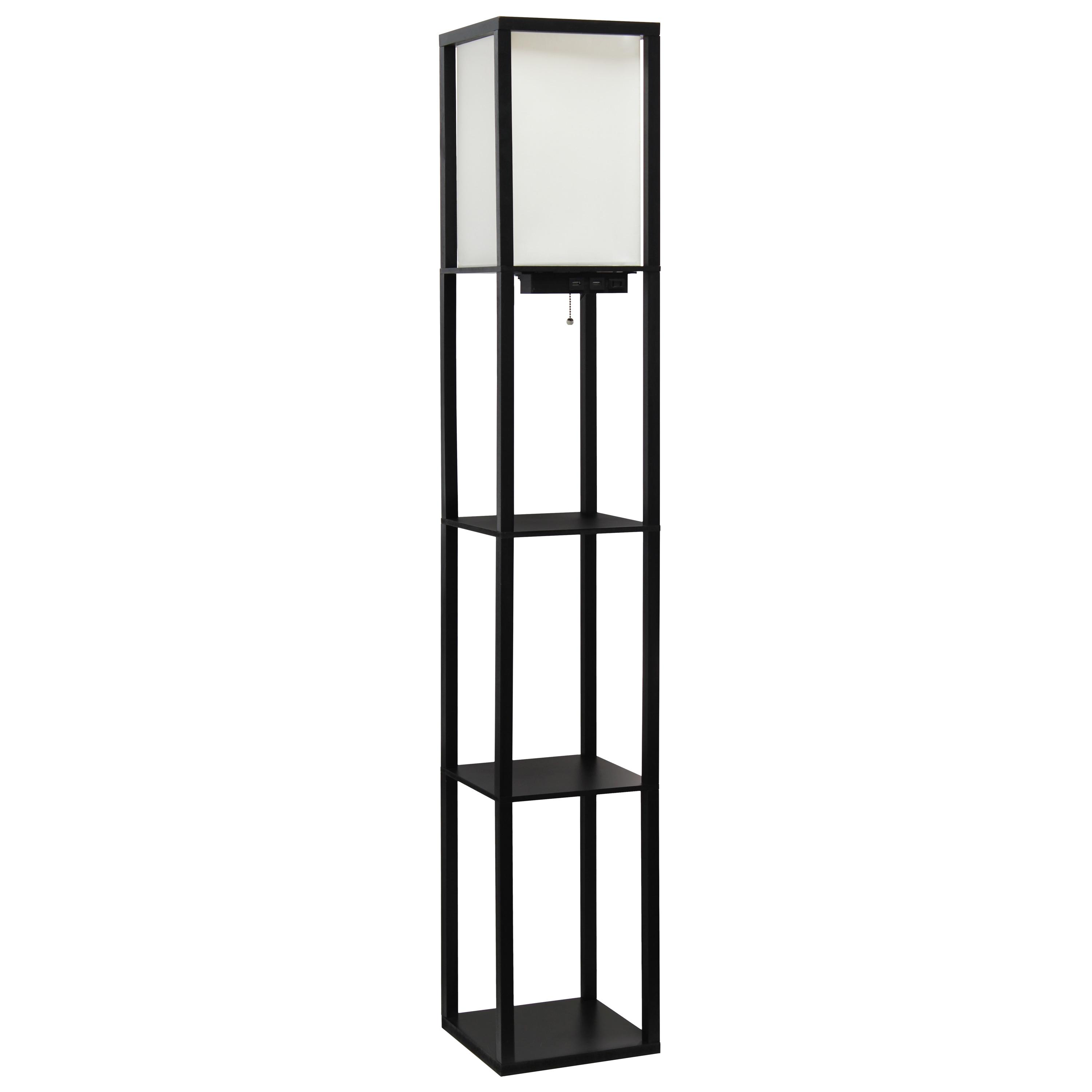 Creekwood Home Classix 62.5" 3-Tier Storage Floor Lamp with Charging Ports and Outlet Black