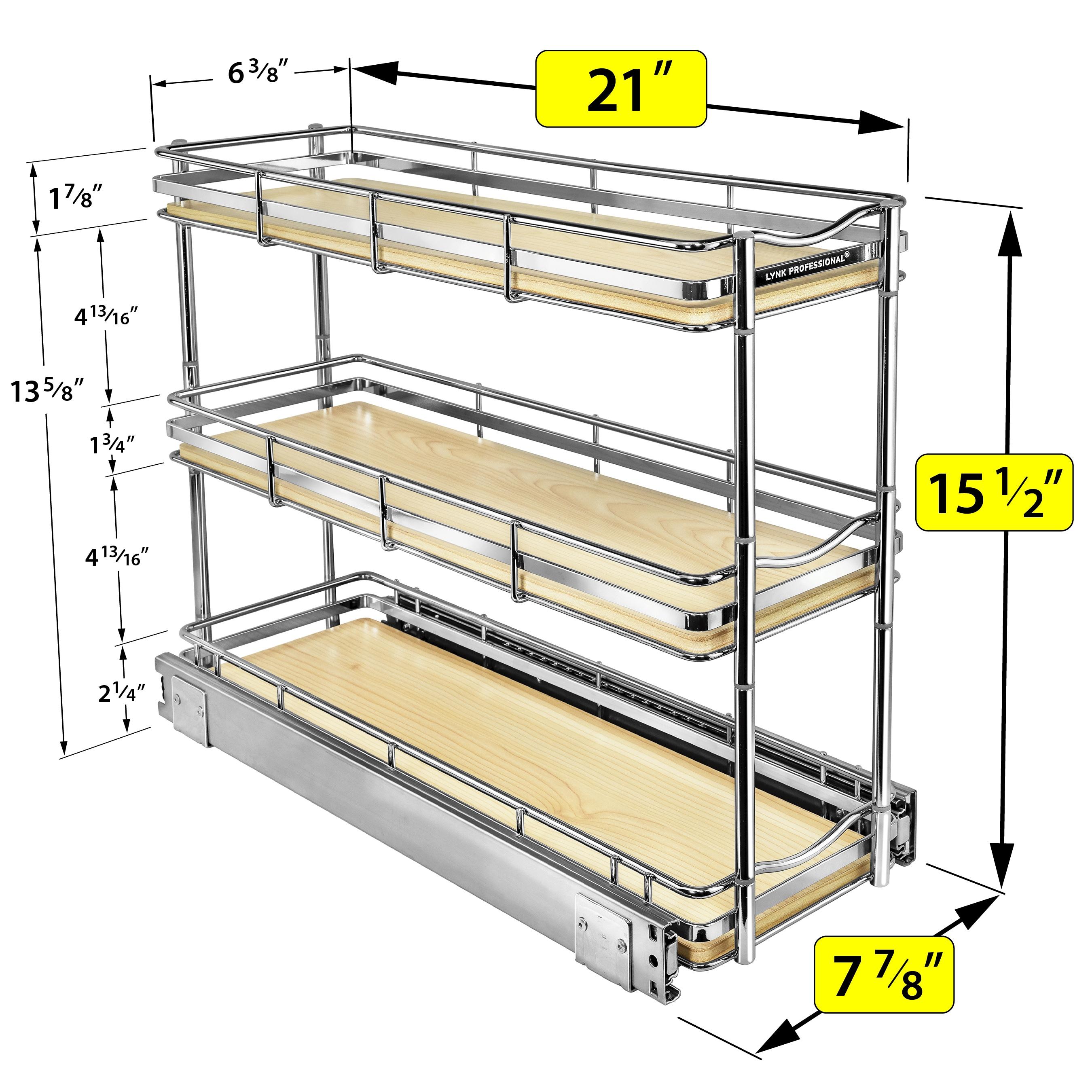 LYNK PROFESSIONAL® Elite Pull Out Narrow Sliding Spice Bottle Organizer (3 Tier) 6”x21”, Wood